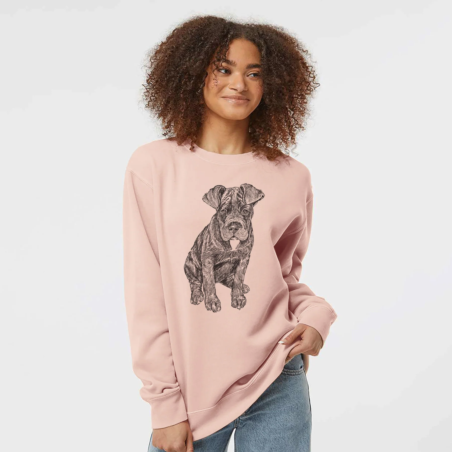 Doodled Kona the Cane Corso - Unisex Pigment Dyed Crew Sweatshirt - Image 3