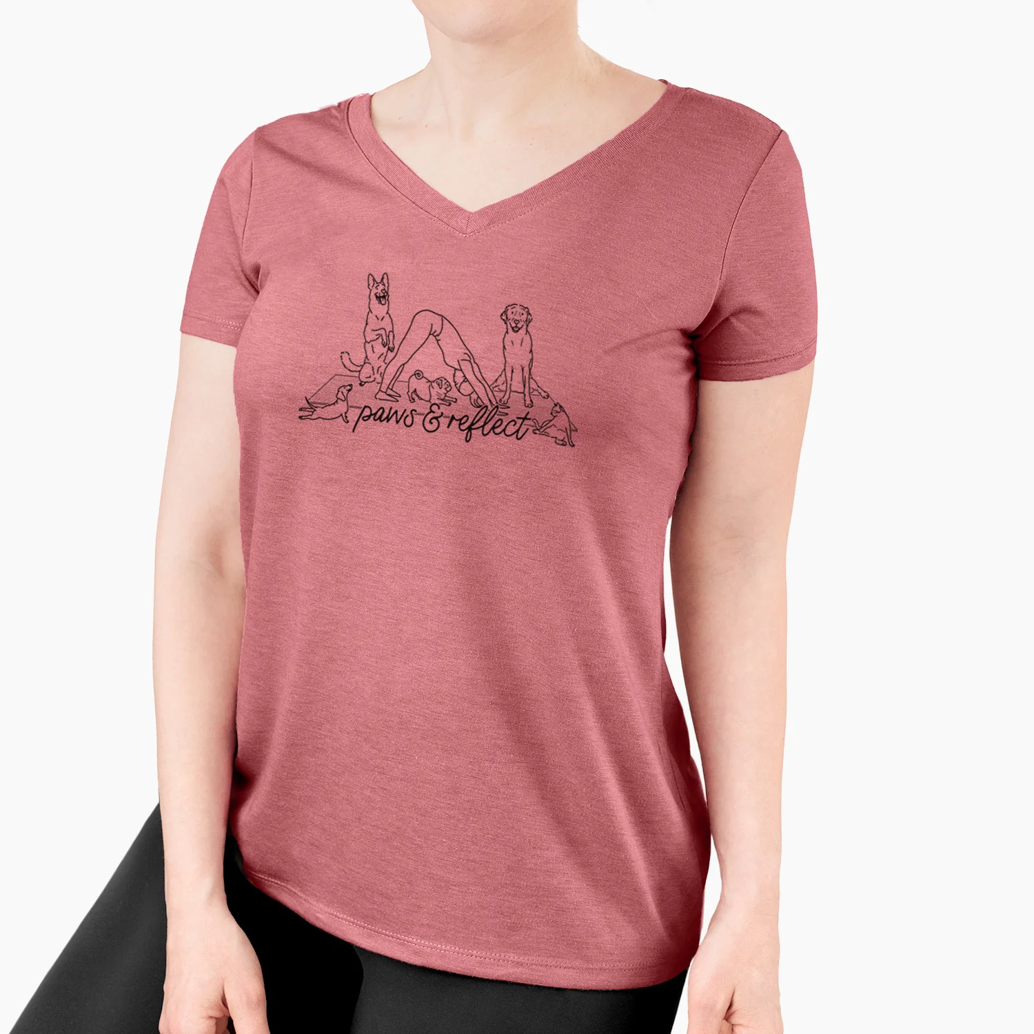 Paws and Reflect - Yoga with Dogs - Women's Perfect V-neck Shirt - Image 4