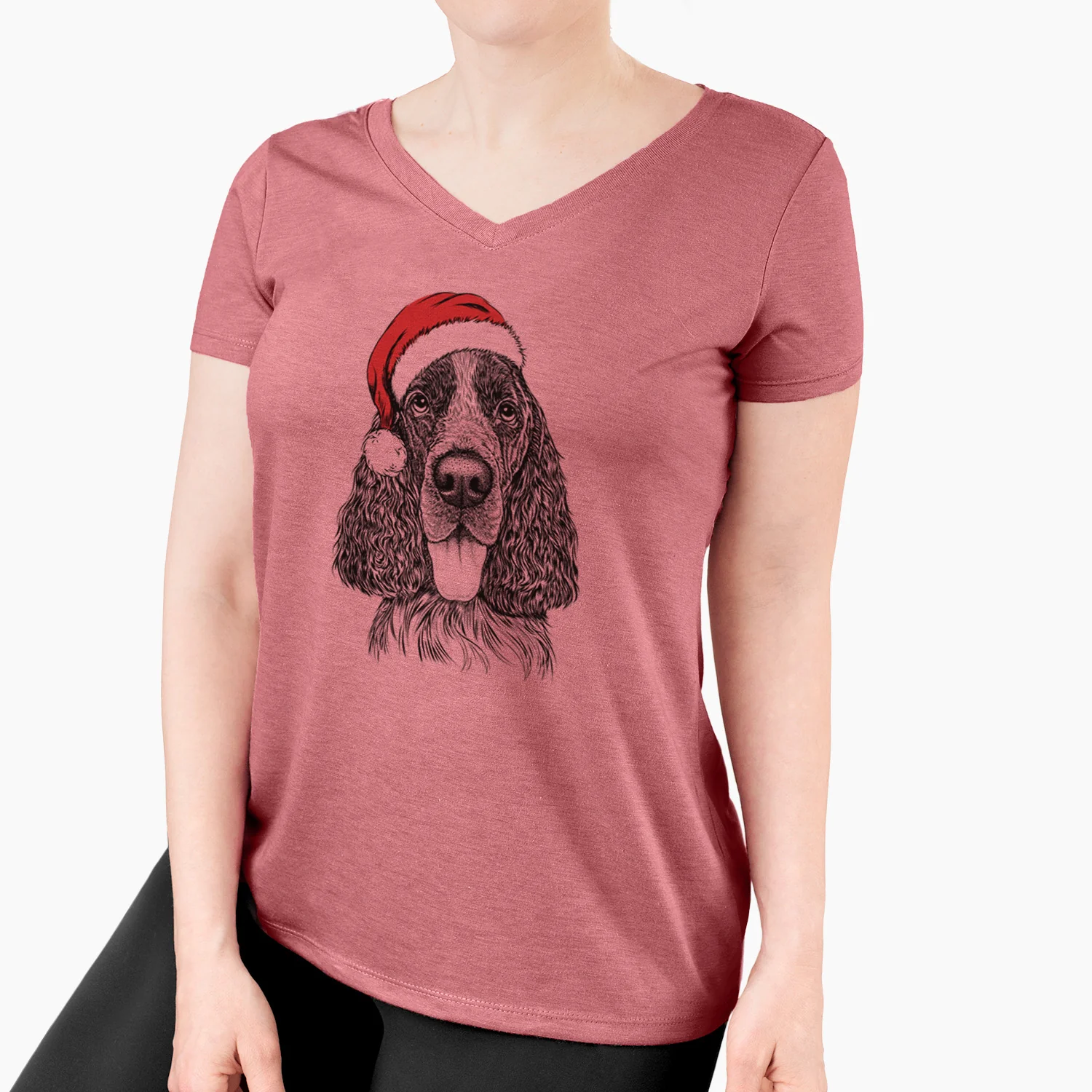 Santa Duke the English Springer Spaniel - Women's Perfect V-neck Shirt - Image 7