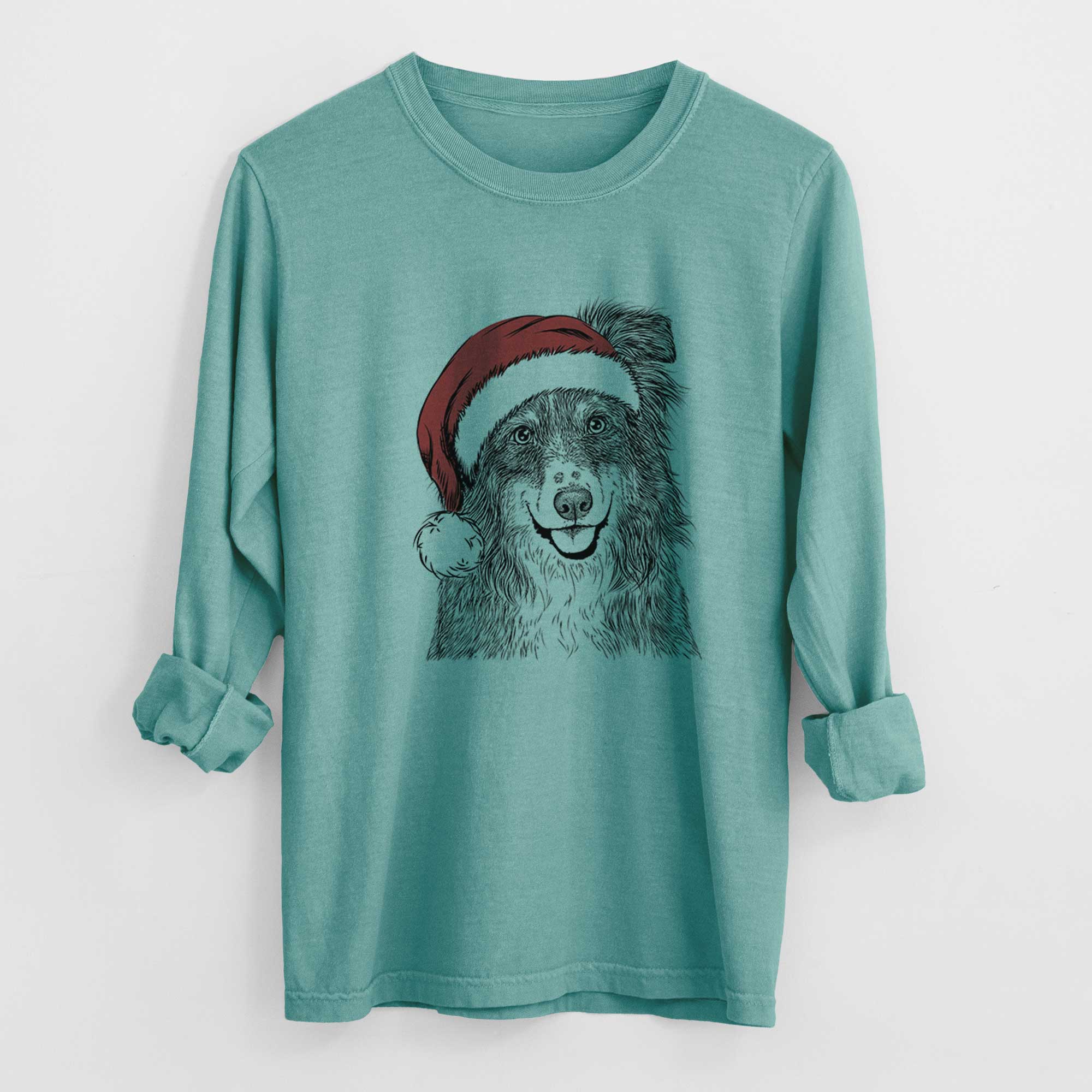 Santa Aushe the Australian Shepherd - Men's Heavyweight 100% Cotton Long Sleeve - Image 9