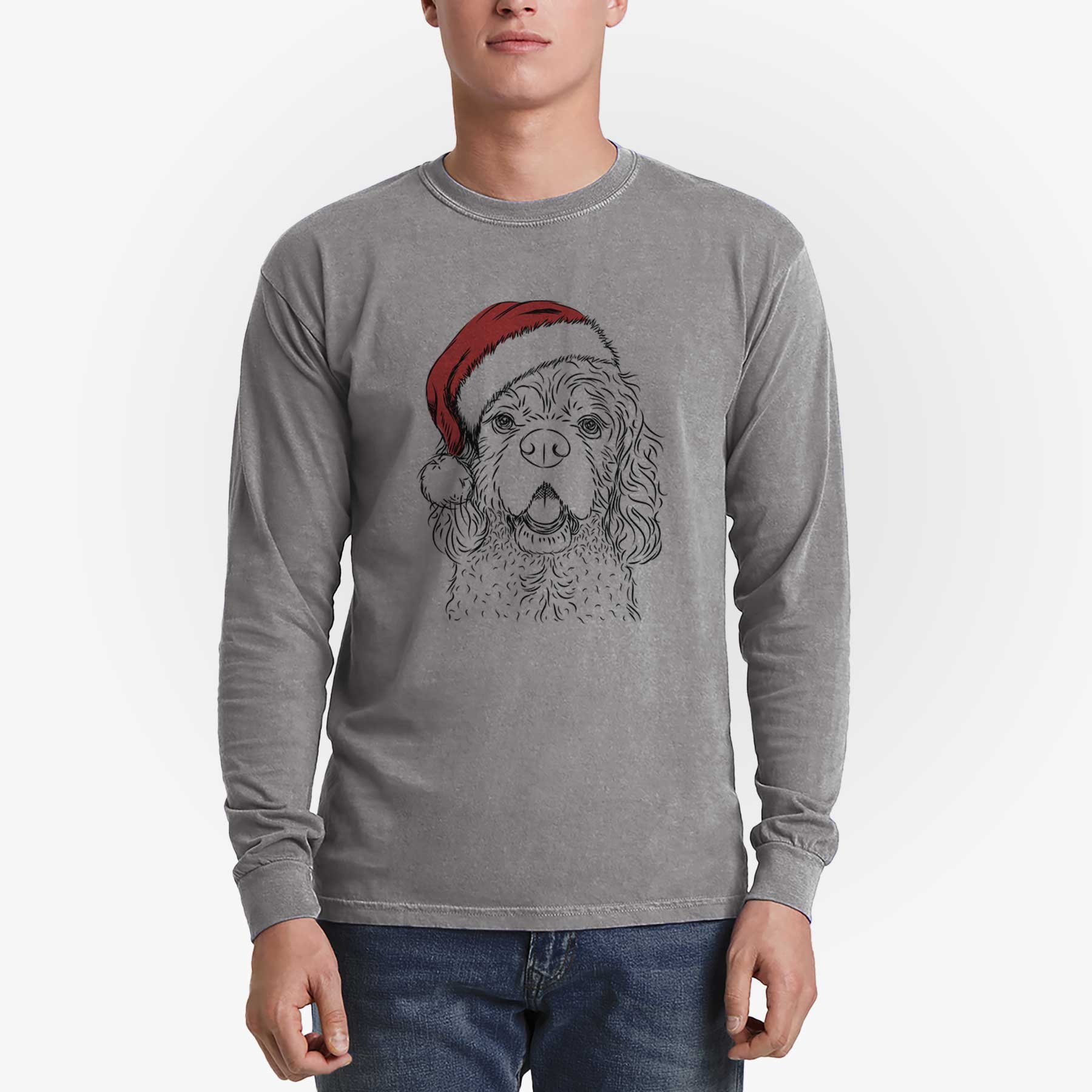 Santa Casey the American Cocker Spaniel - Men's Heavyweight 100% Cotton Long Sleeve - Image 5