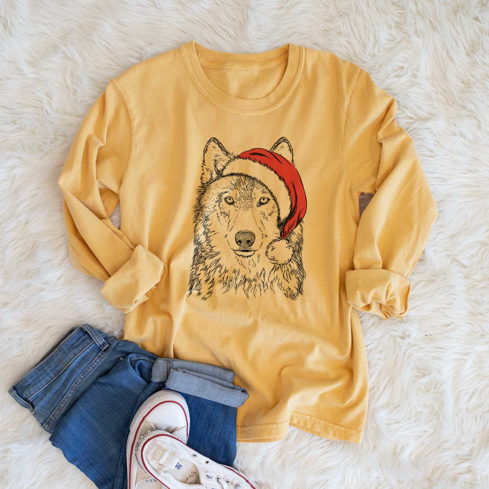 Santa Django the Grey Wolf - Men's Heavyweight 100% Cotton Long Sleeve - Image 6
