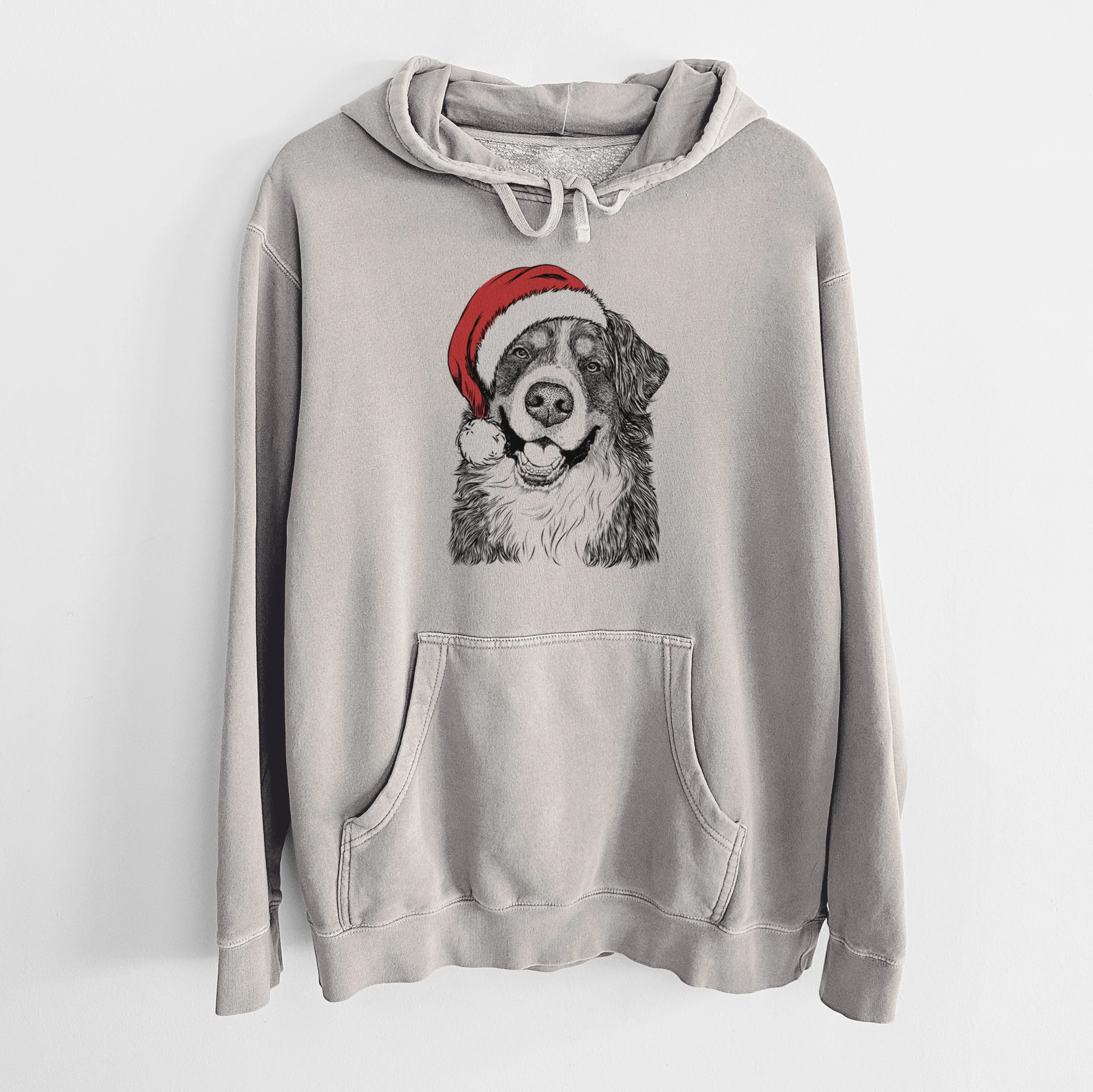 Santa Hat Eiger the Bernese Mountain Dog - Unisex Pigment Dyed Hoodie - Image 5