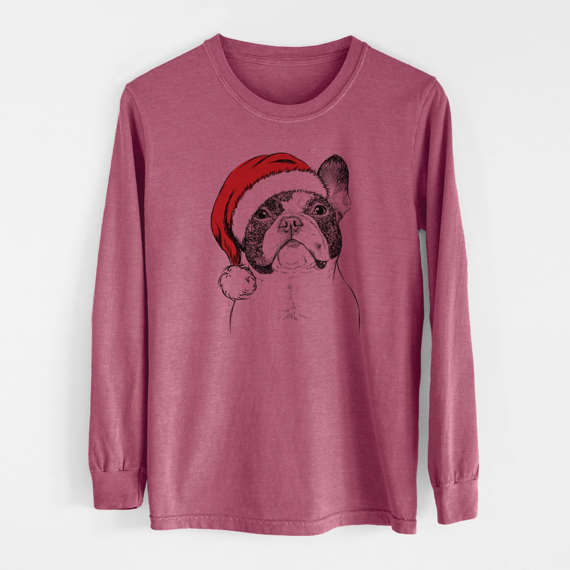 Santa Ella the French Bulldog - Men's Heavyweight 100% Cotton Long Sleeve
