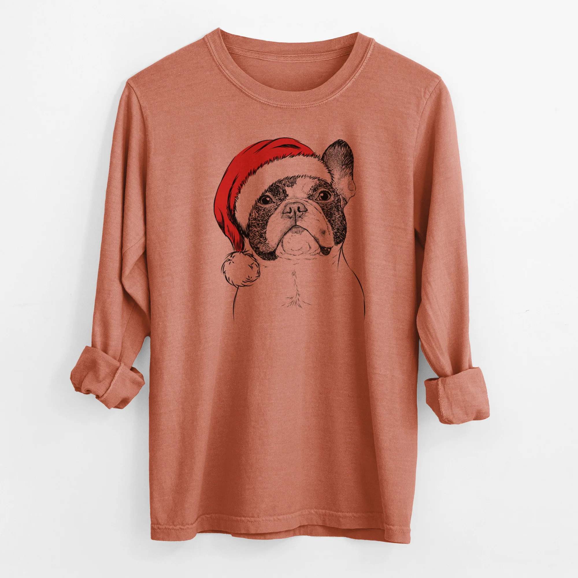 Santa Ella the French Bulldog - Men's Heavyweight 100% Cotton Long Sleeve - Image 13