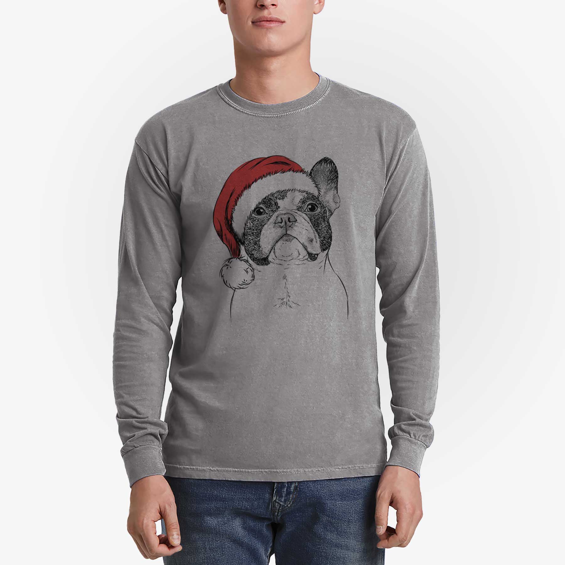 Santa Ella the French Bulldog - Men's Heavyweight 100% Cotton Long Sleeve - Image 5