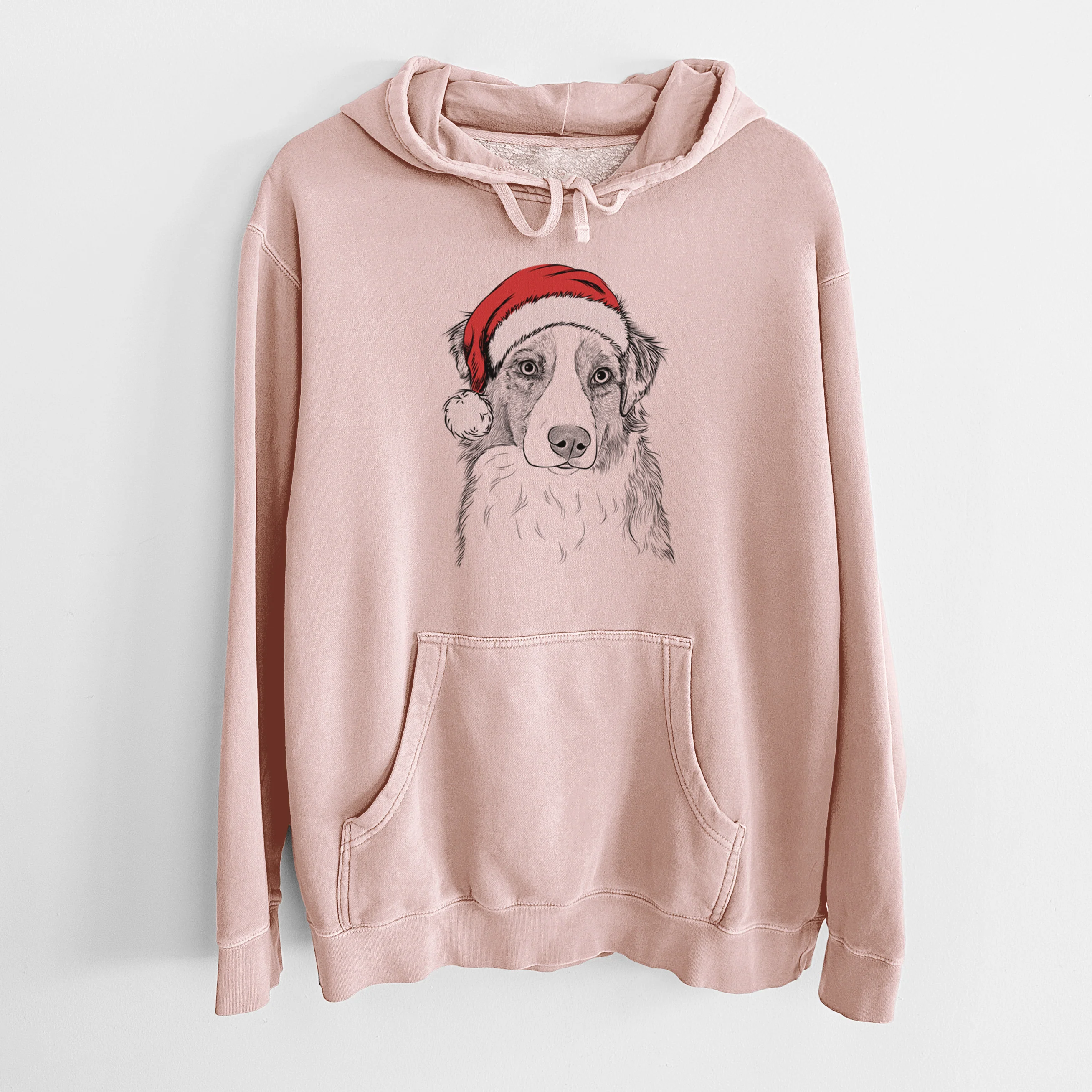 Santa Hat Ginger the Australian Shepherd - Unisex Pigment Dyed Hoodie - Image 6