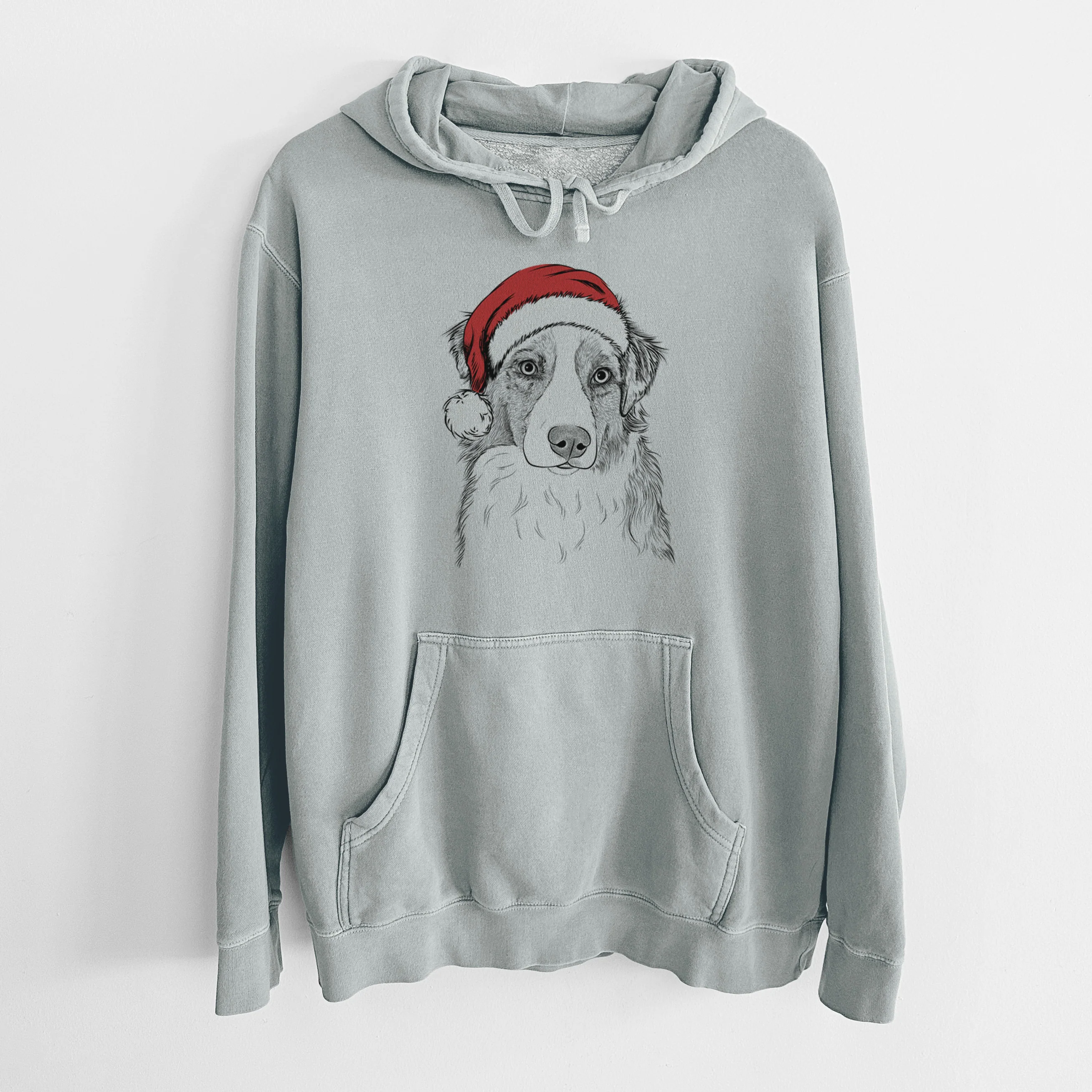 Santa Hat Ginger the Australian Shepherd - Unisex Pigment Dyed Hoodie - Image 8