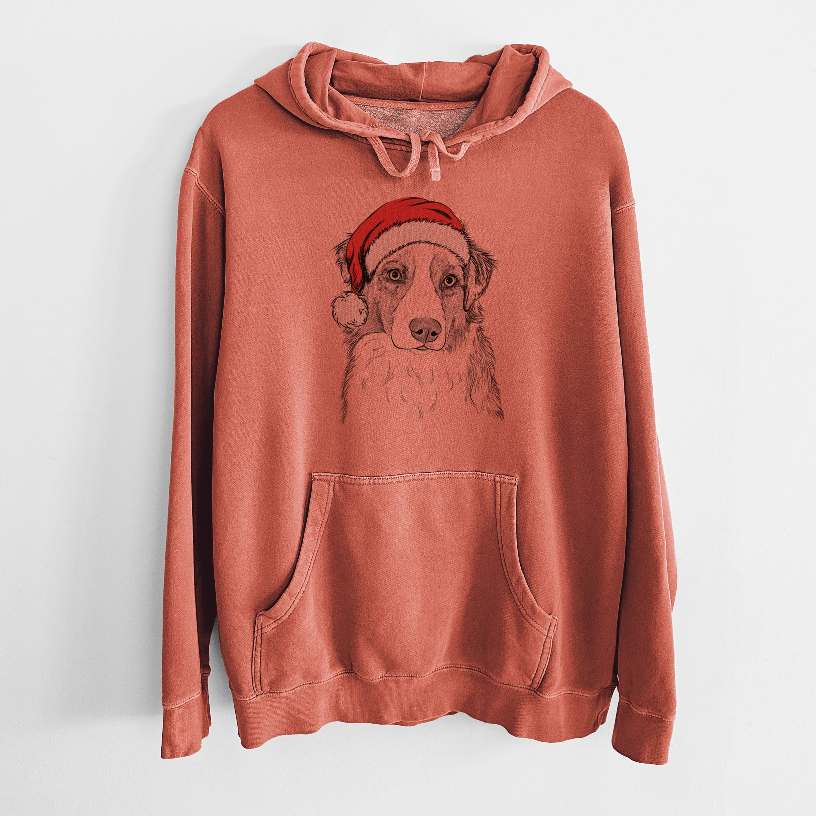 Santa Hat Ginger the Australian Shepherd - Unisex Pigment Dyed Hoodie - Image 9