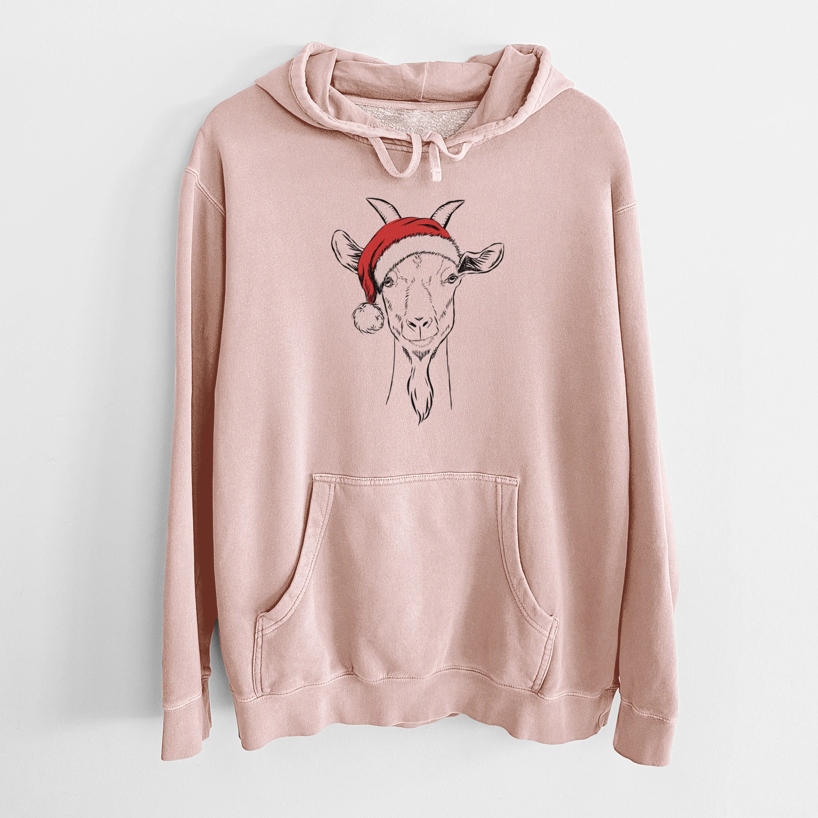 Santa Hat Gunnar the Goat - Unisex Pigment Dyed Hoodie - Image 6
