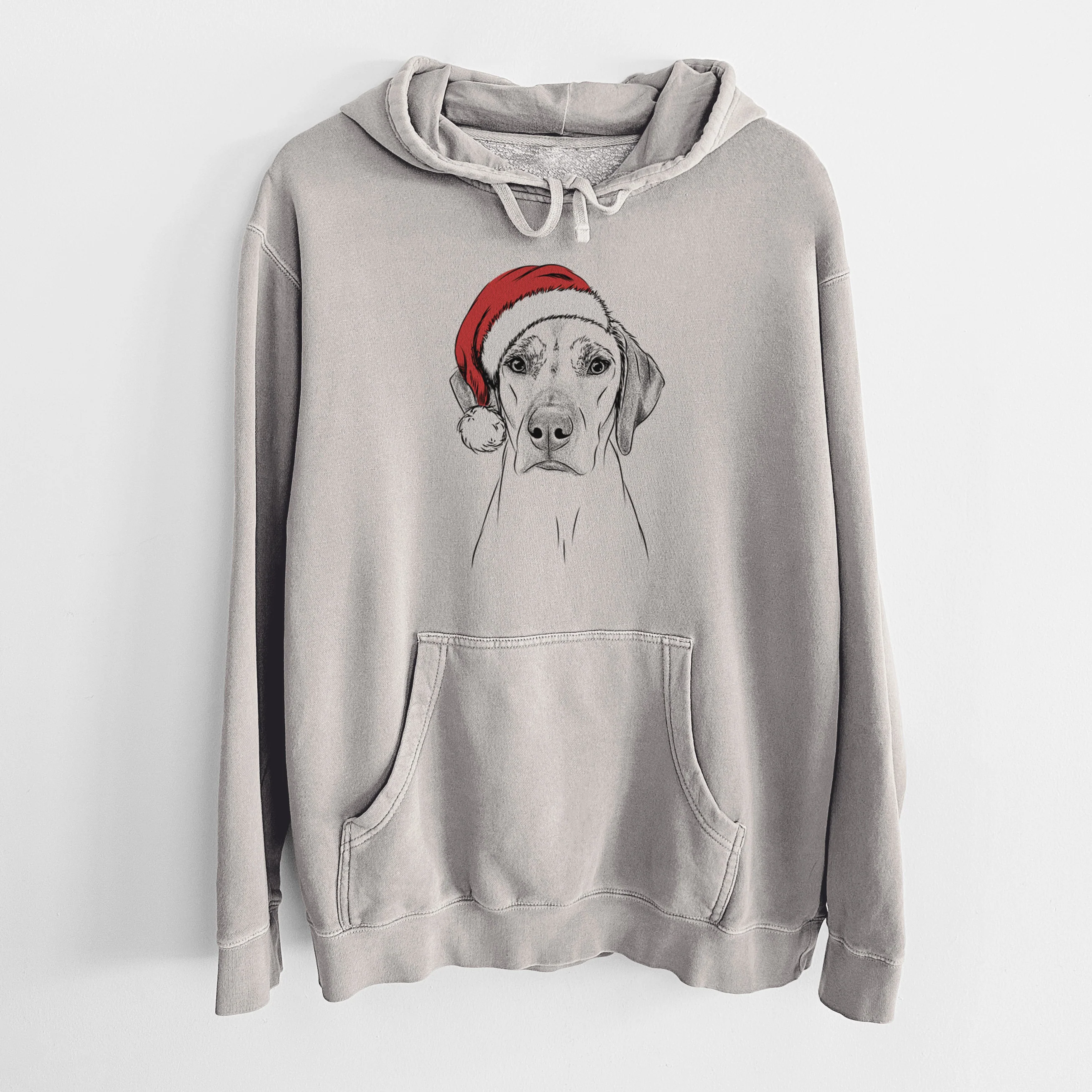 Santa Hat Jenga the Rhodesian Ridgeback - Unisex Pigment Dyed Hoodie - Image 5