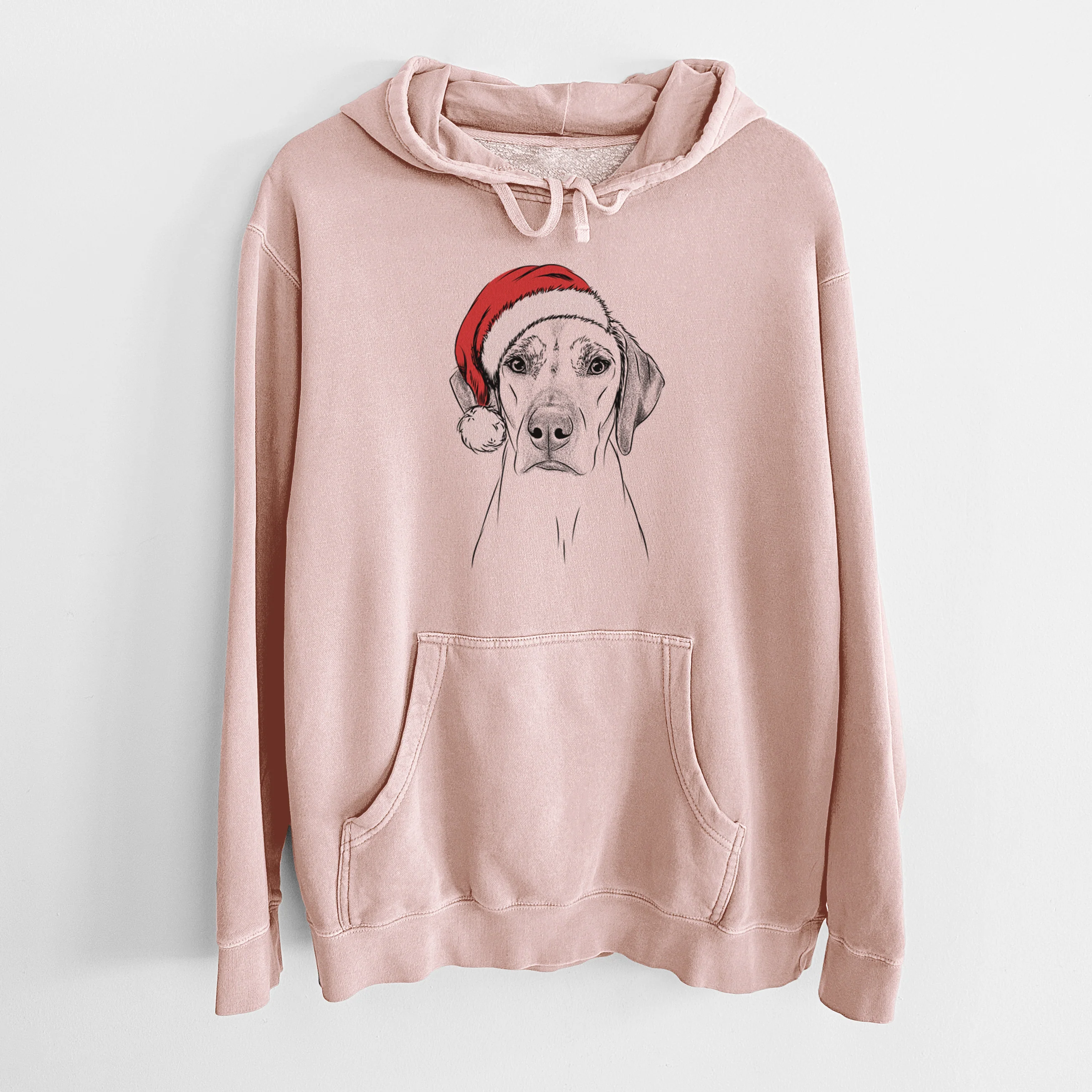Santa Hat Jenga the Rhodesian Ridgeback - Unisex Pigment Dyed Hoodie - Image 6