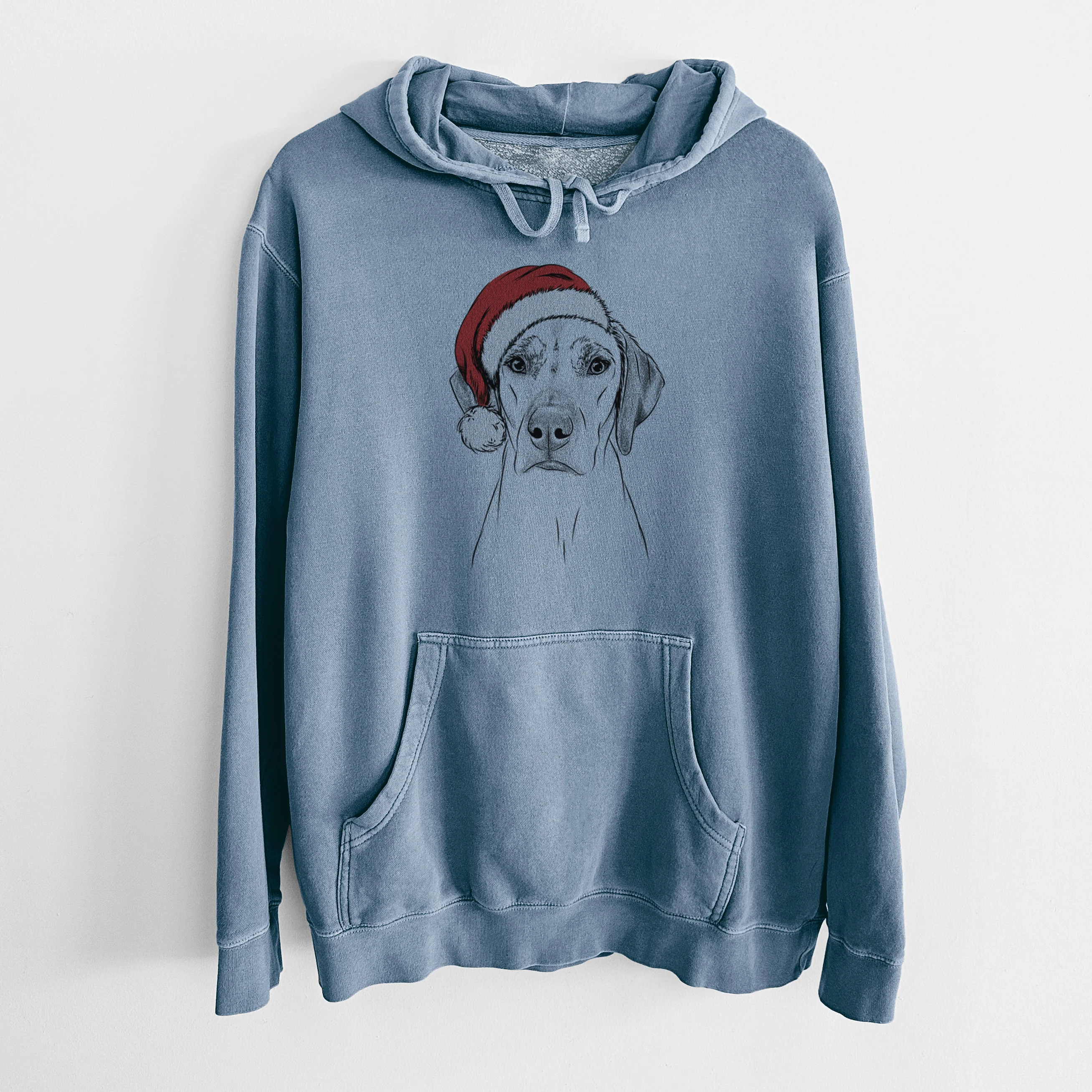 Santa Hat Jenga the Rhodesian Ridgeback - Unisex Pigment Dyed Hoodie - Image 7