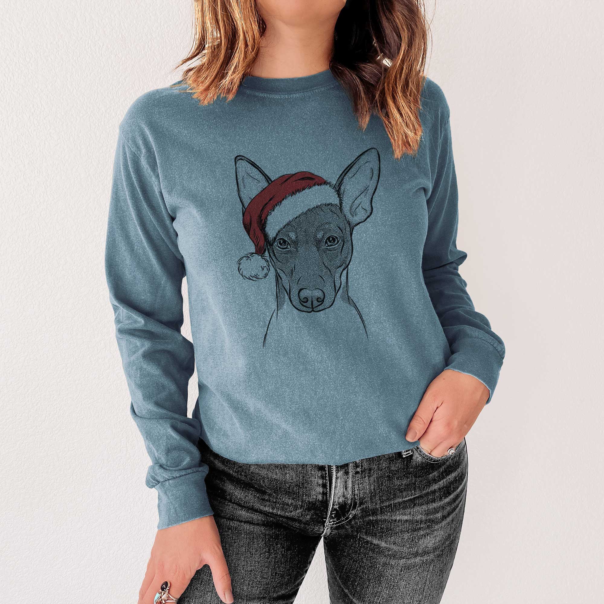 Santa Knox the Rat Terrier - Men's Heavyweight 100% Cotton Long Sleeve - Image 4