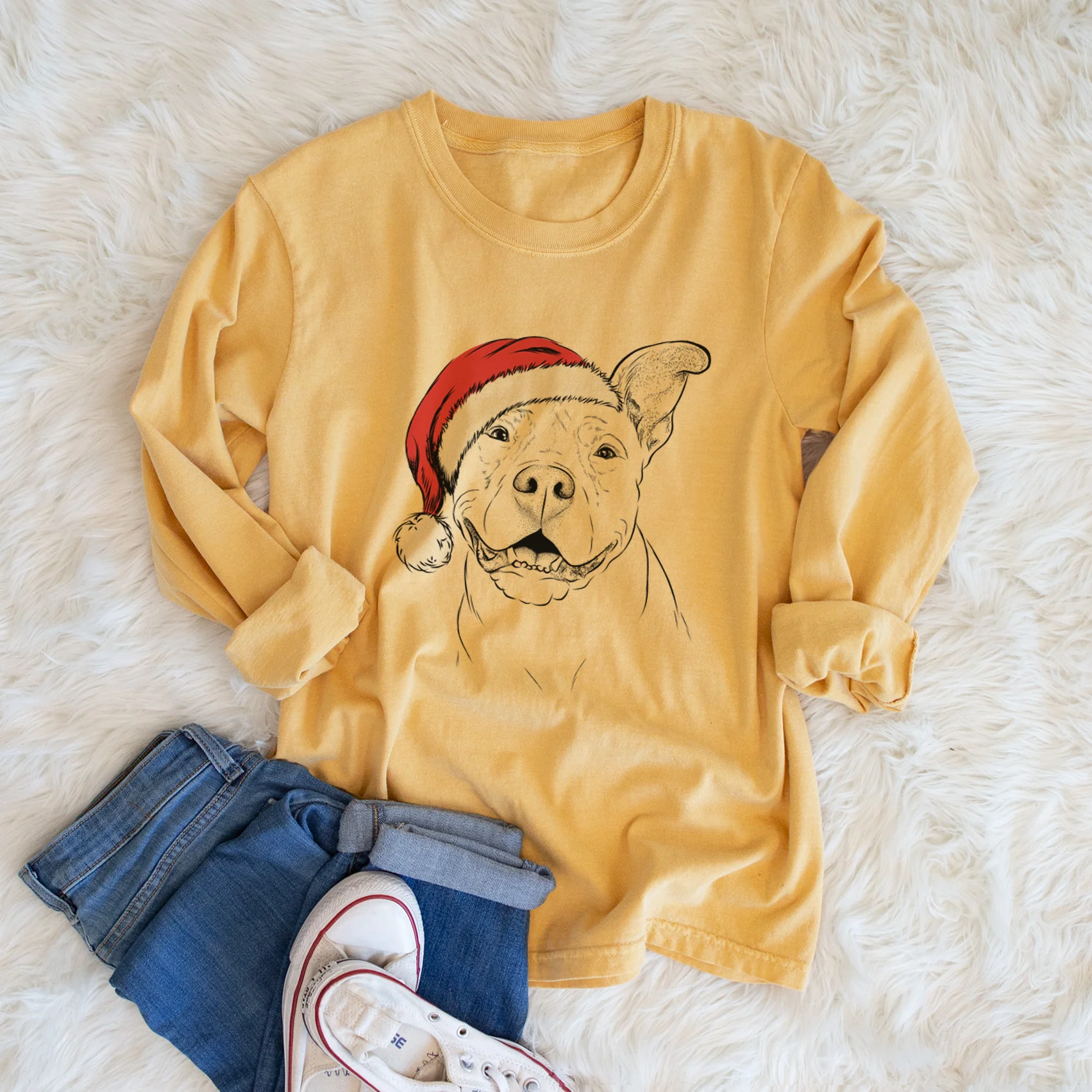 Santa Malibu the Staffordshire Terrier/Pitbull Mix - Heavyweight 100% Cotton Long Sleeve - Image 5