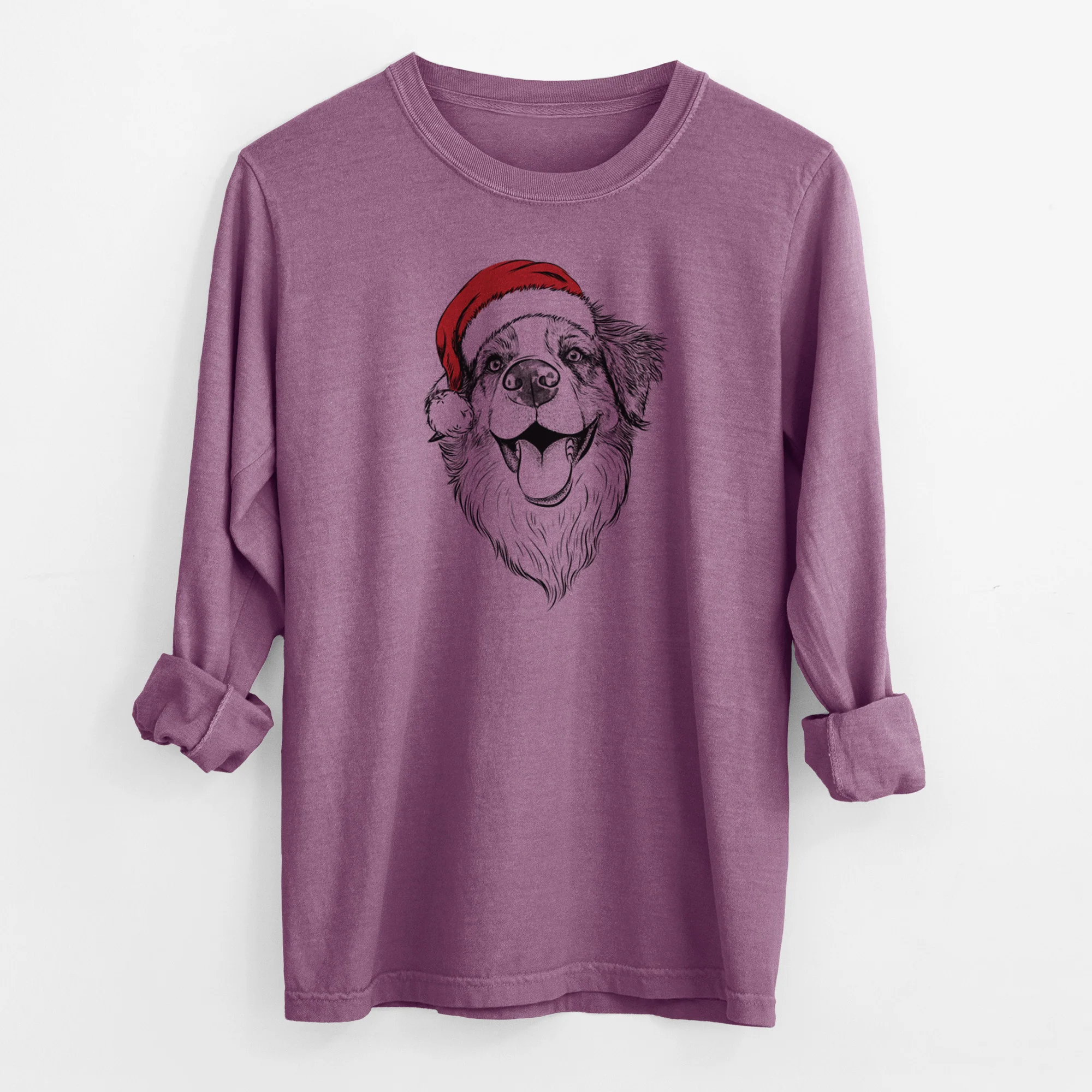 Santa Mila the Australian Shepherd - Men's Heavyweight 100% Cotton Long Sleeve - Image 10