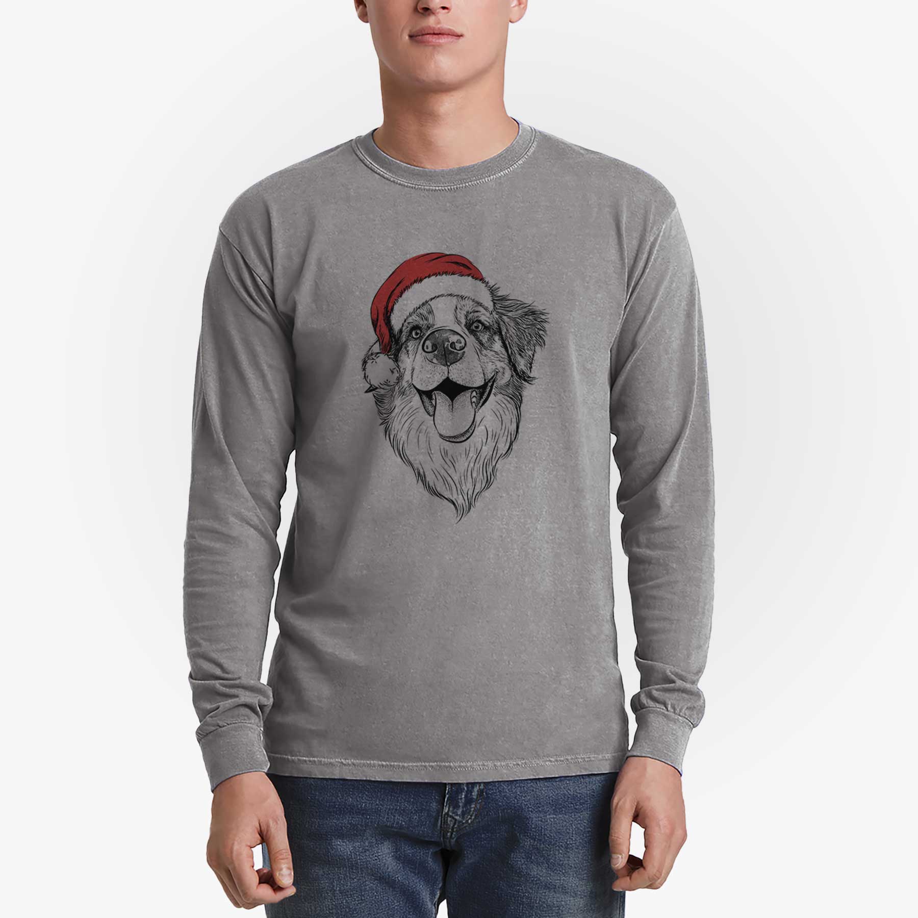 Santa Mila the Australian Shepherd - Men's Heavyweight 100% Cotton Long Sleeve - Image 5