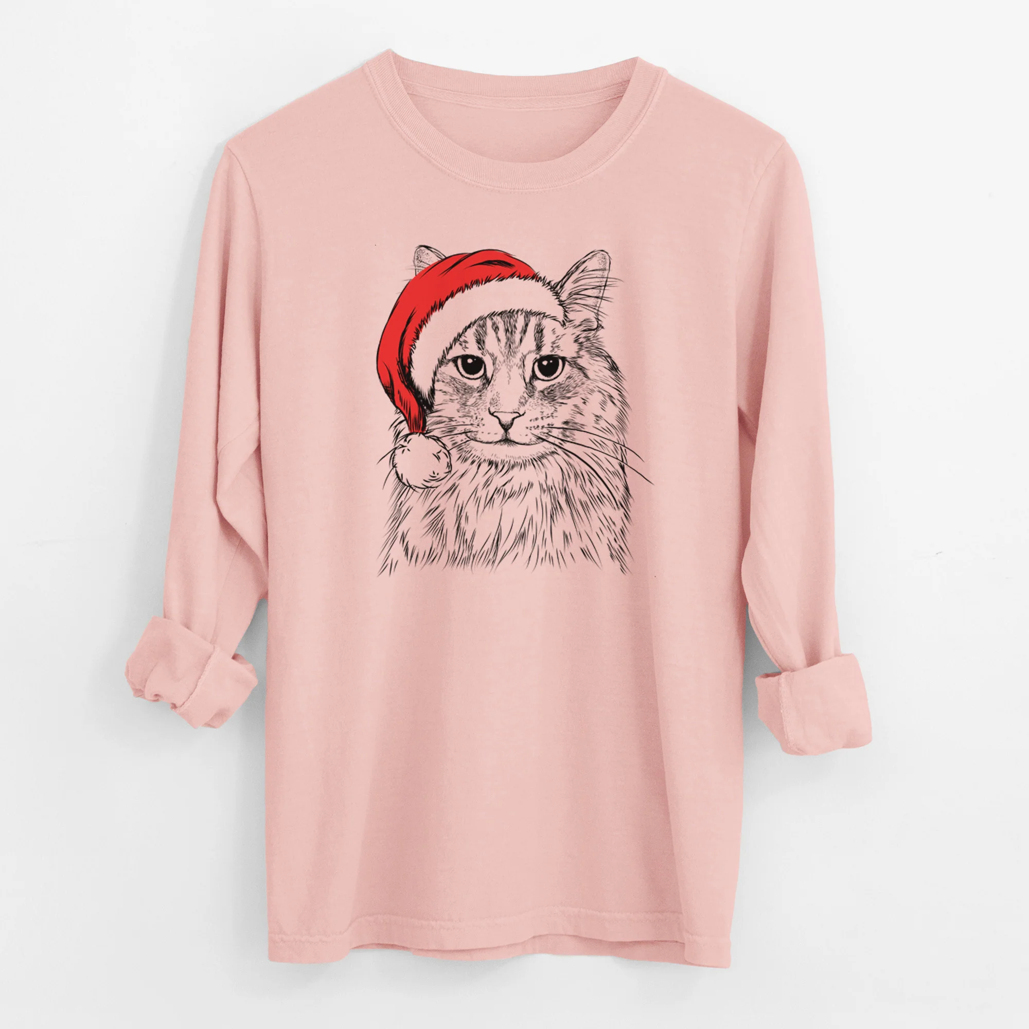 Santa Oliver Fluff the Maine Coon Mix Cat - Men's Heavyweight 100% Cotton Long Sleeve - Image 11