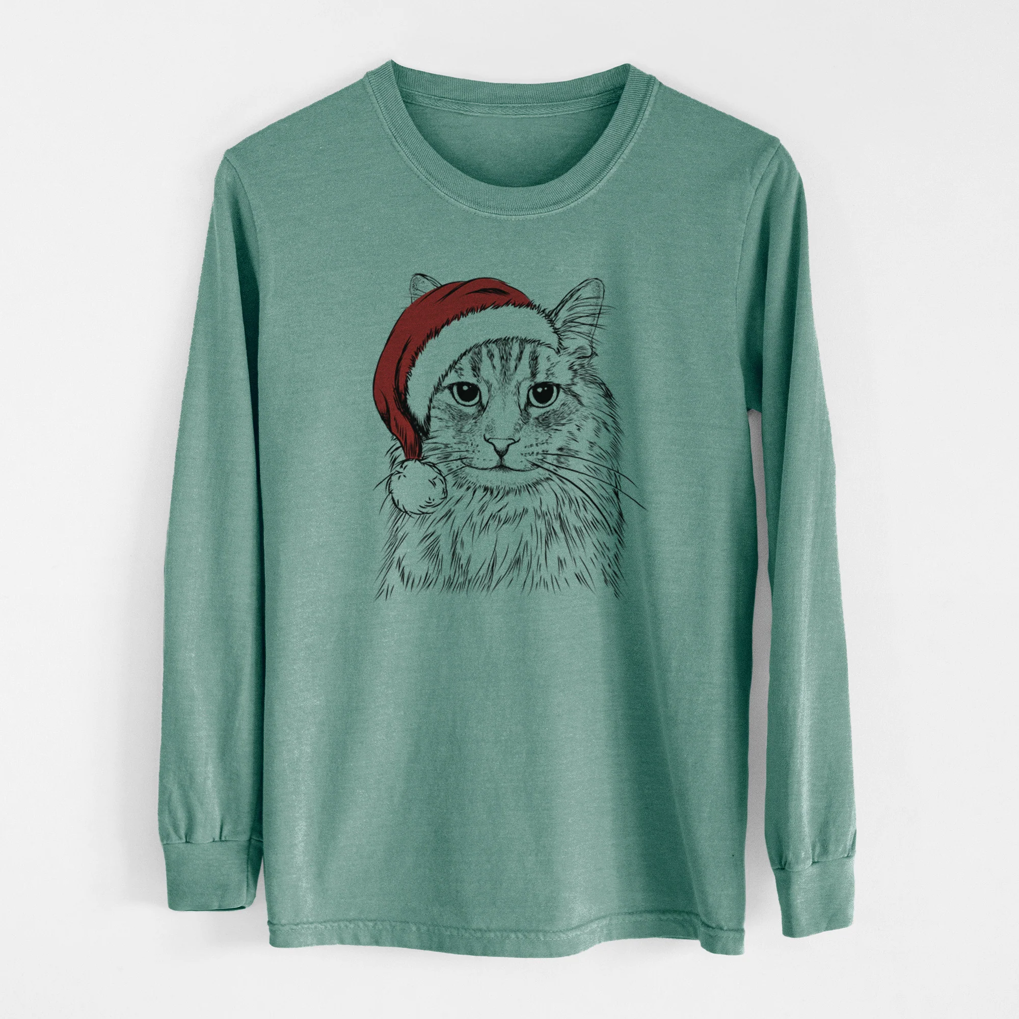 Santa Oliver Fluff the Maine Coon Mix Cat - Men's Heavyweight 100% Cotton Long Sleeve - Image 12