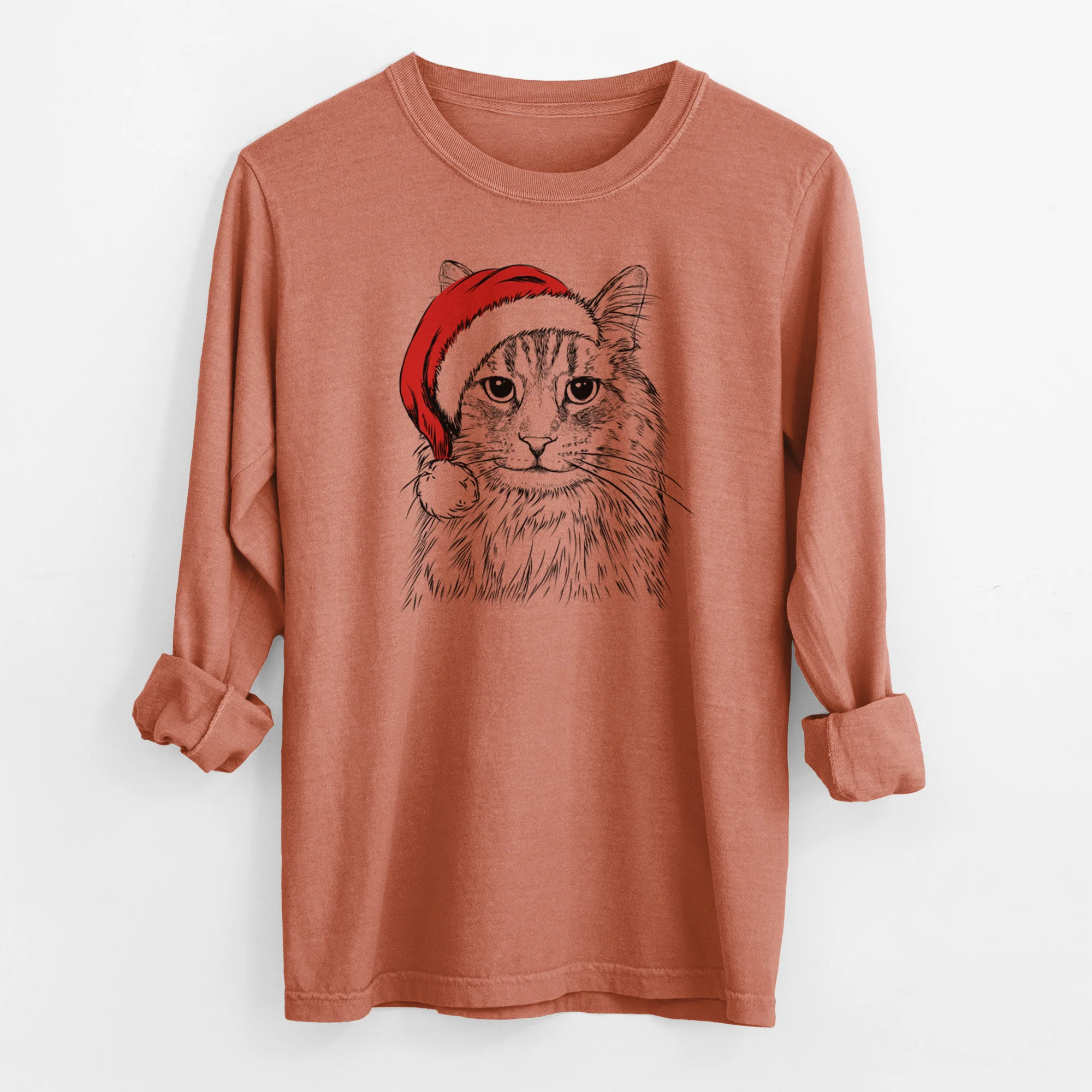 Santa Oliver Fluff the Maine Coon Mix Cat - Men's Heavyweight 100% Cotton Long Sleeve - Image 13
