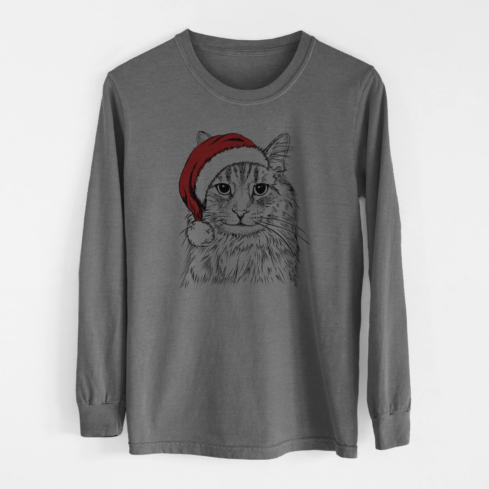 Santa Oliver Fluff the Maine Coon Mix Cat - Men's Heavyweight 100% Cotton Long Sleeve - Image 14