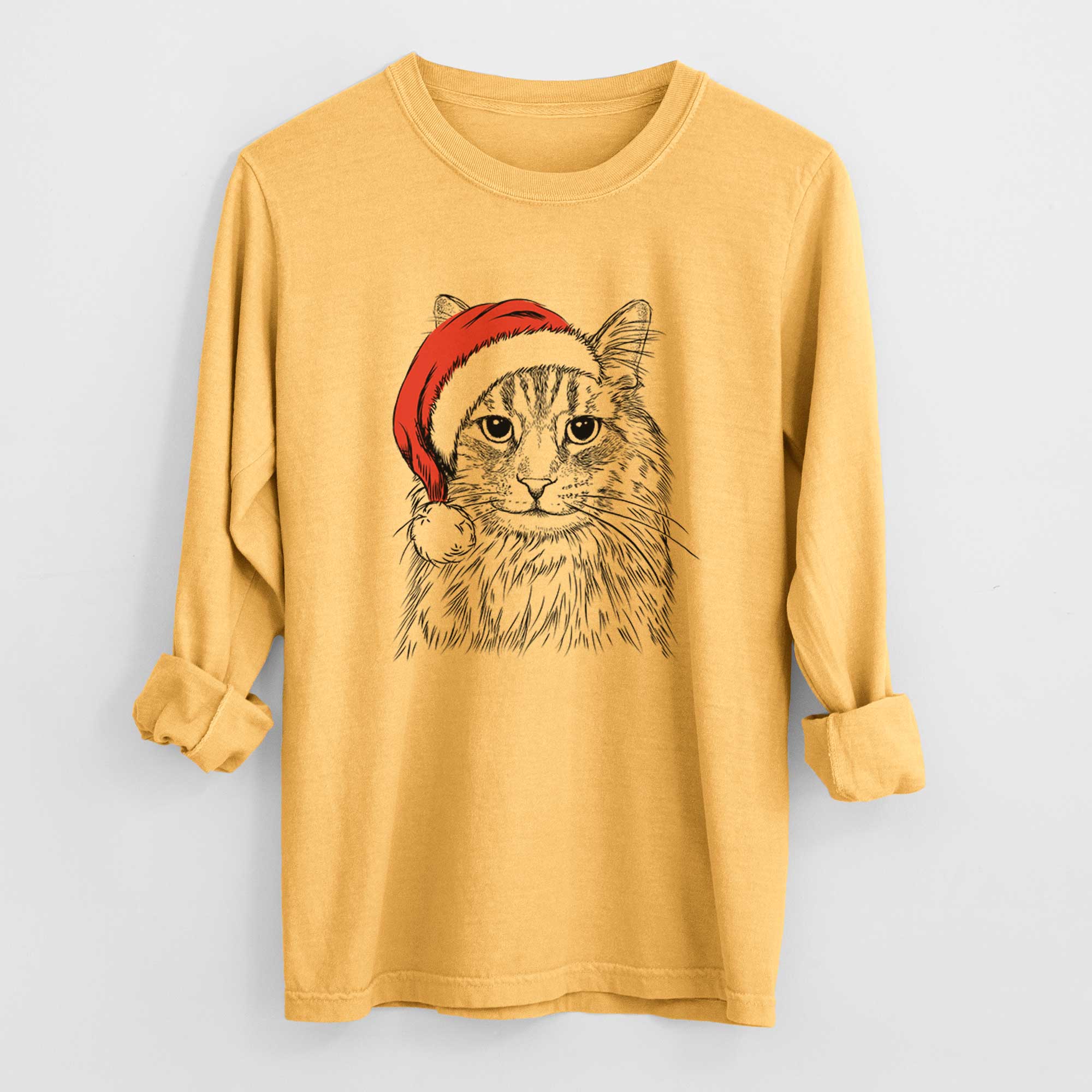 Santa Oliver Fluff the Maine Coon Mix Cat - Men's Heavyweight 100% Cotton Long Sleeve - Image 3