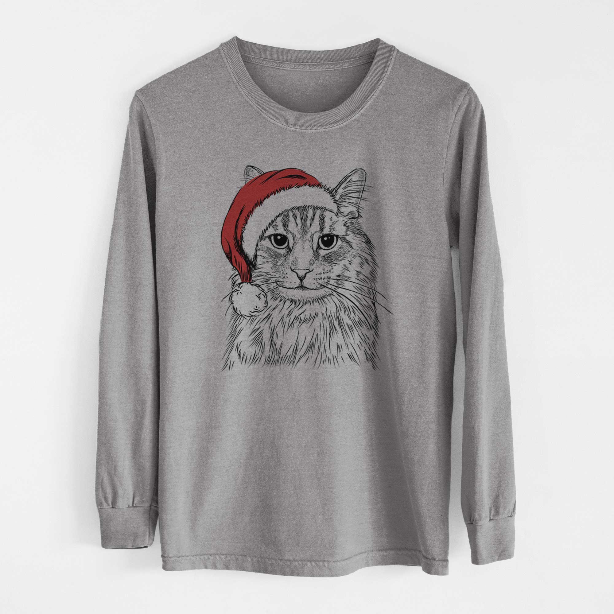 Santa Oliver Fluff the Maine Coon Mix Cat - Men's Heavyweight 100% Cotton Long Sleeve - Image 7