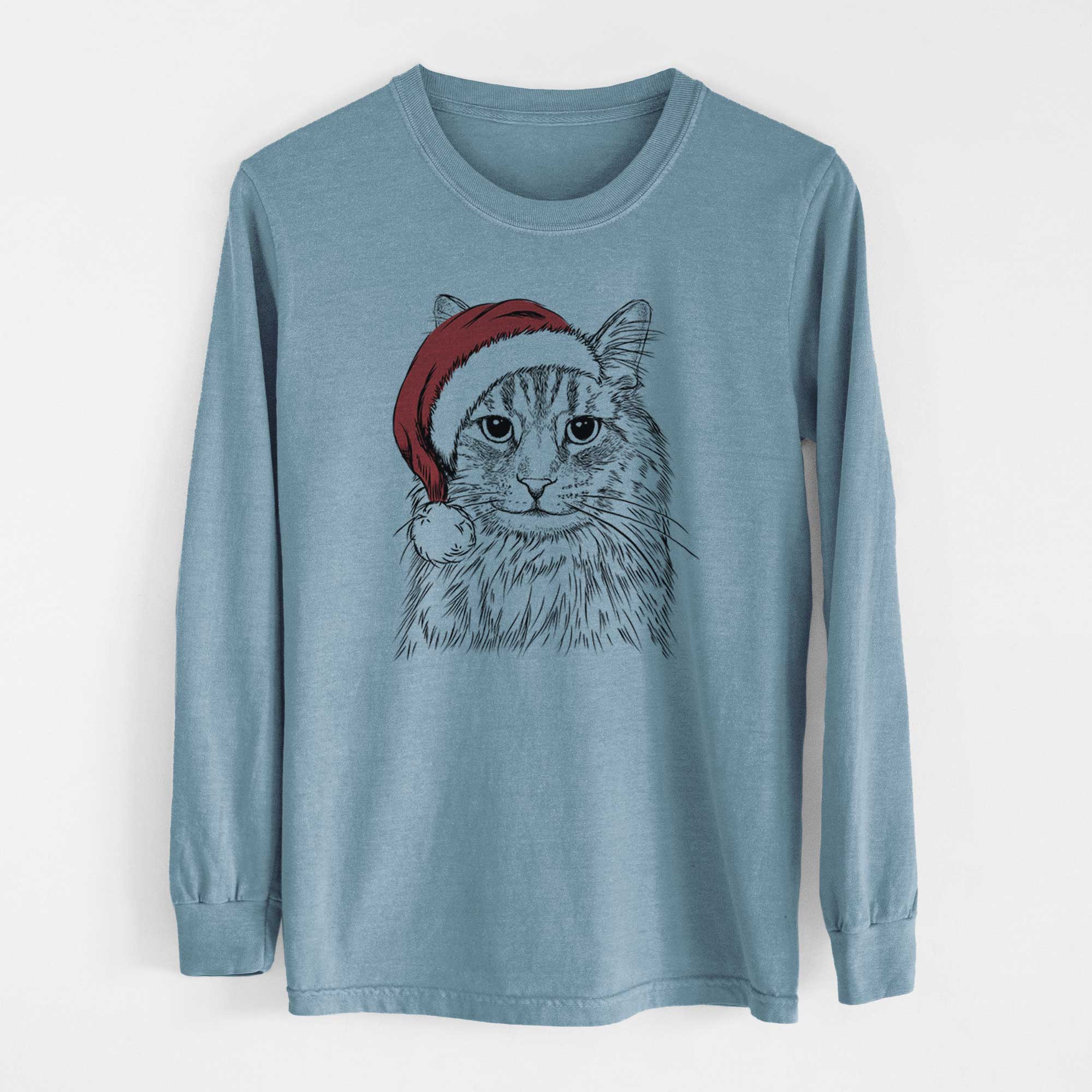 Santa Oliver Fluff the Maine Coon Mix Cat - Men's Heavyweight 100% Cotton Long Sleeve - Image 8