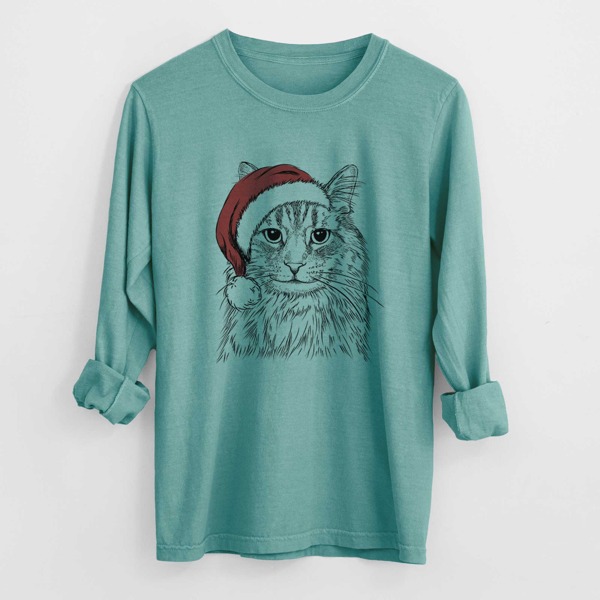 Santa Oliver Fluff the Maine Coon Mix Cat - Men's Heavyweight 100% Cotton Long Sleeve - Image 9
