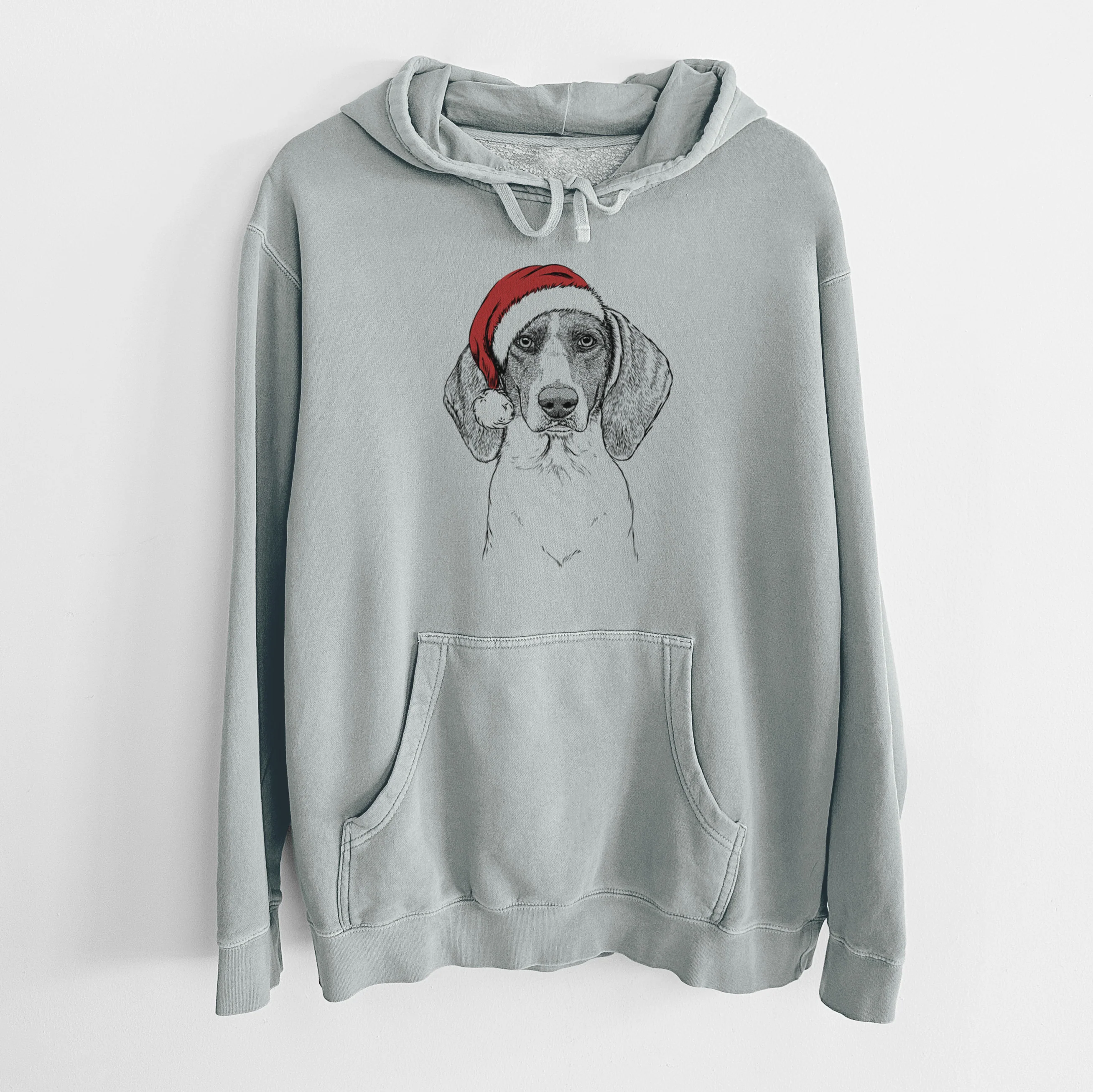 Santa Hat Orin the Treeing Walker Coonhound - Unisex Pigment Dyed Hoodie - Image 8