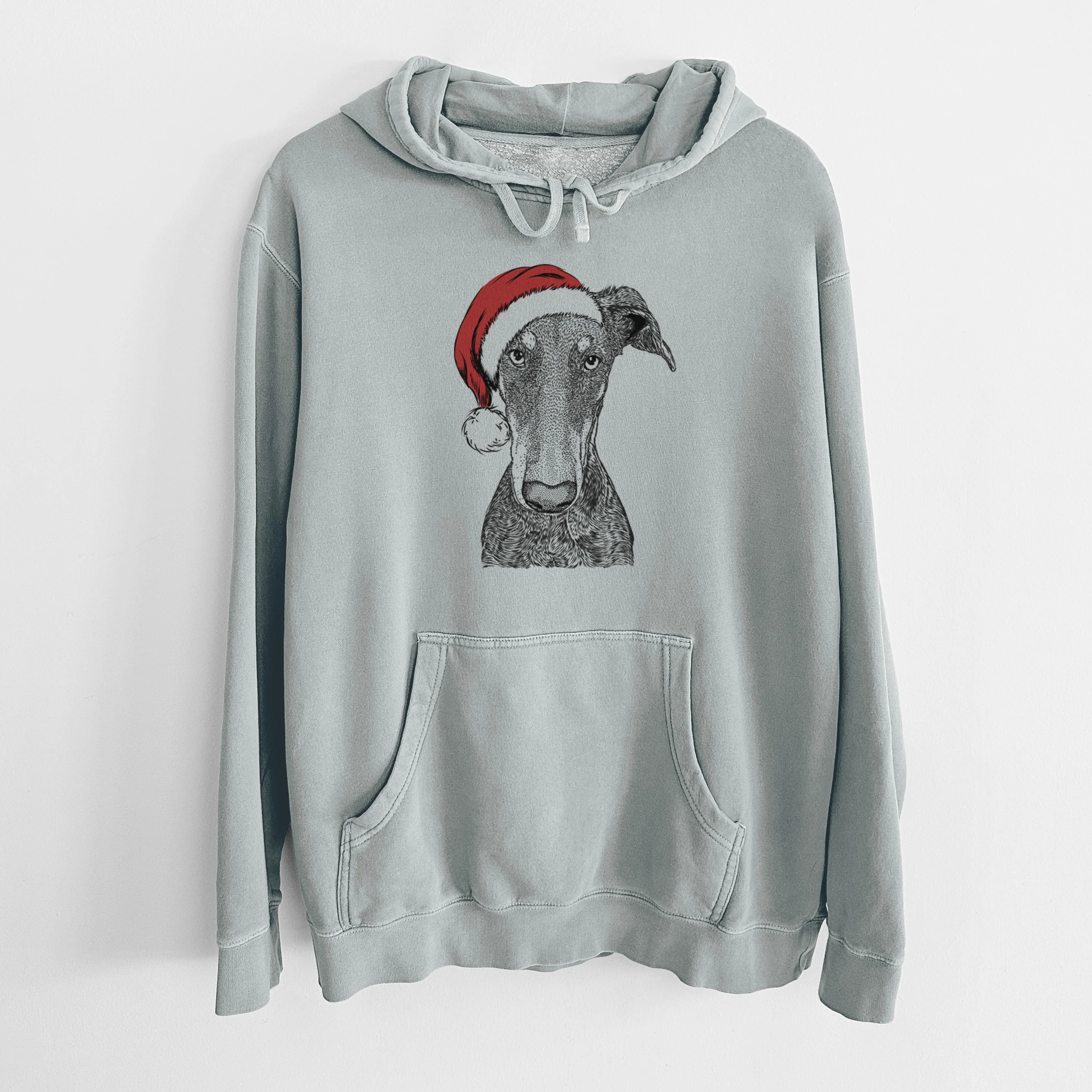 Santa Hat Princess Fiona the Doberman Pinscher - Unisex Pigment Dyed Hoodie - Image 8