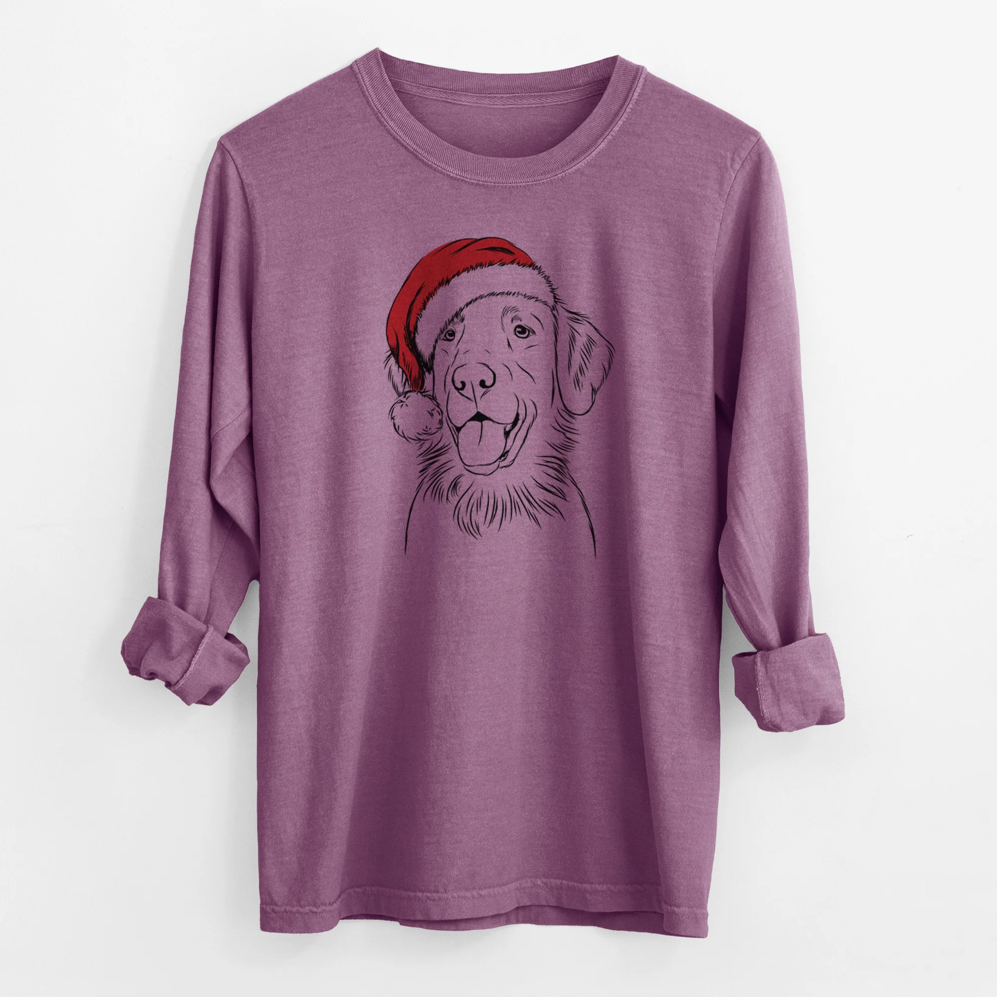 Santa Raisin the Flat Coated Retriever - Men's Heavyweight 100% Cotton Long Sleeve - Image 10