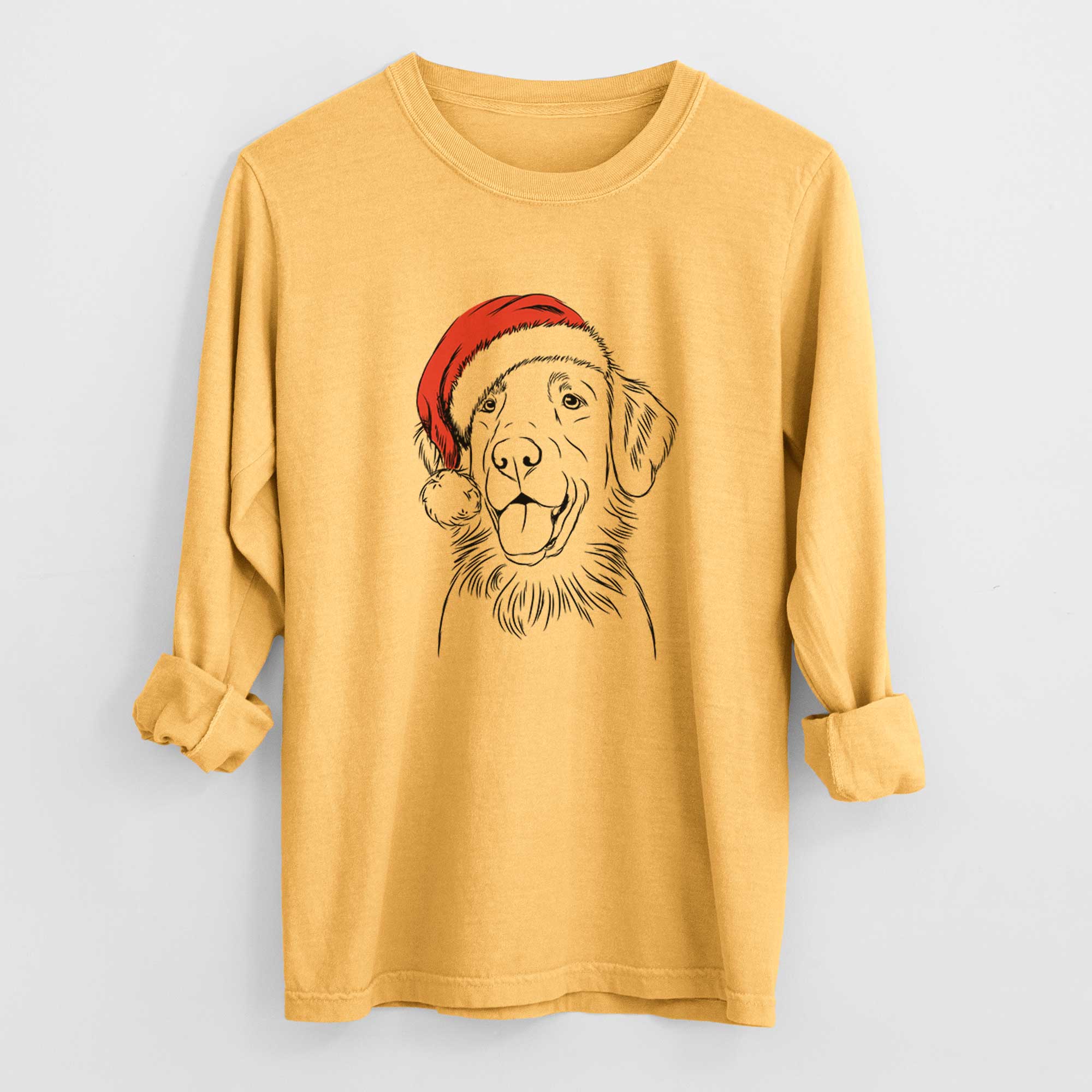 Santa Raisin the Flat Coated Retriever - Men's Heavyweight 100% Cotton Long Sleeve - Image 3