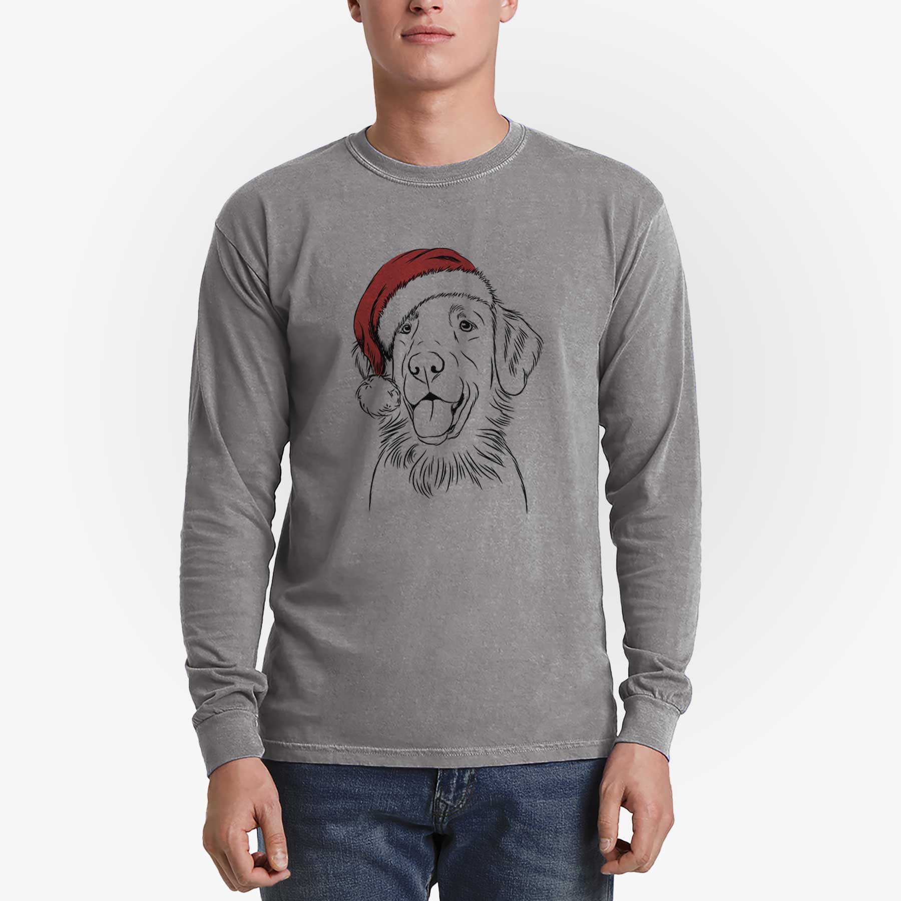 Santa Raisin the Flat Coated Retriever - Men's Heavyweight 100% Cotton Long Sleeve - Image 5