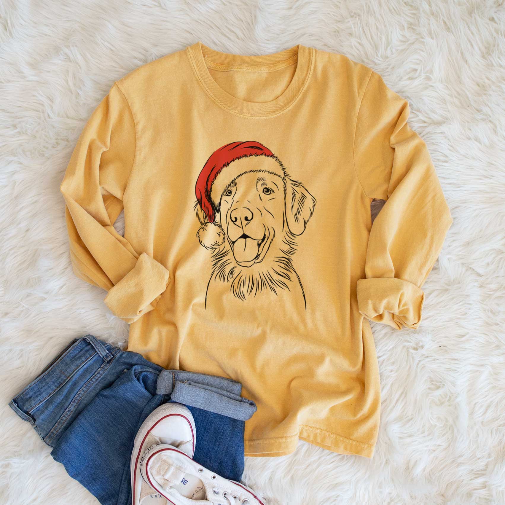 Santa Raisin the Flat Coated Retriever - Men's Heavyweight 100% Cotton Long Sleeve - Image 6