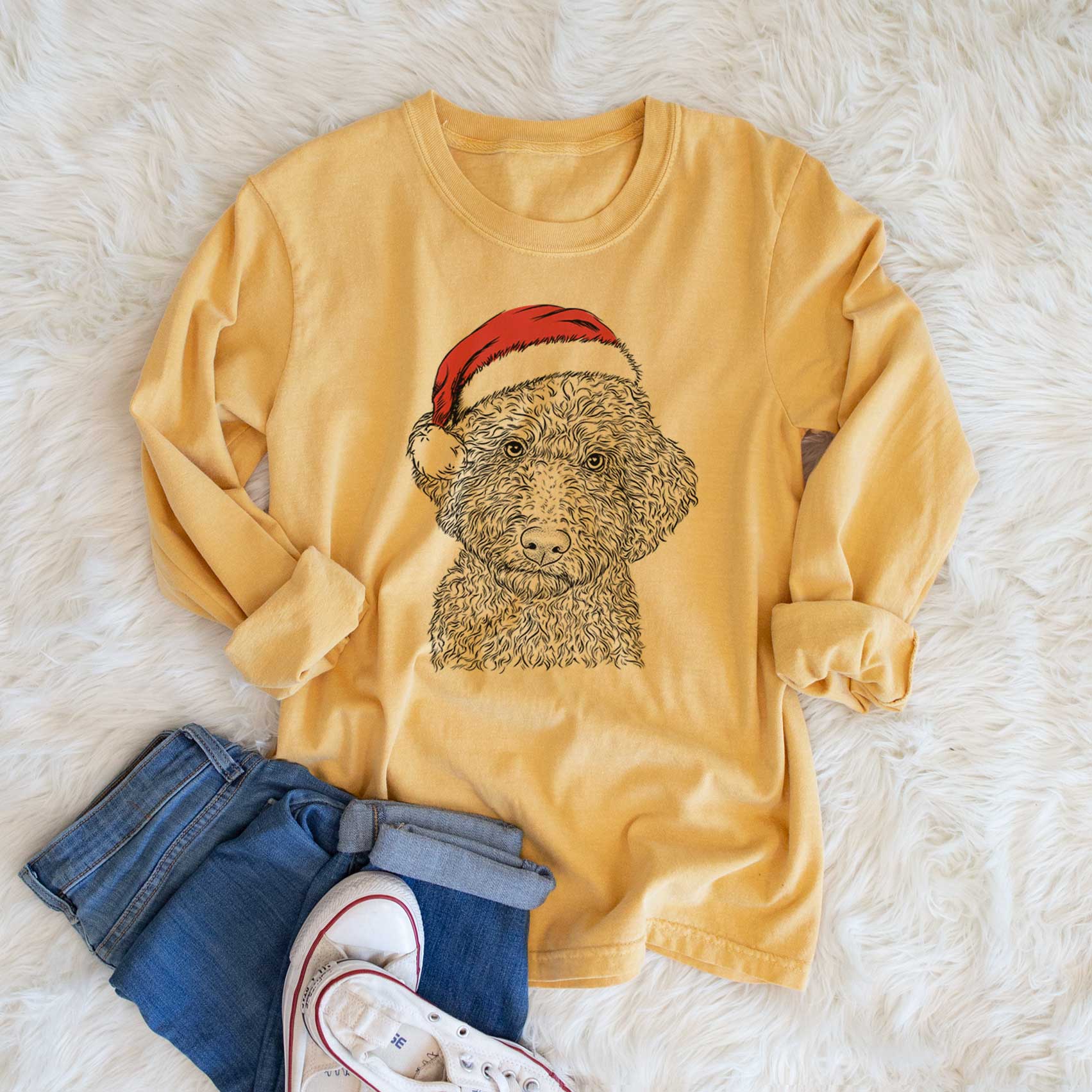 Santa Ross the Lagotto Romagnolo - Men's Heavyweight 100% Cotton Long Sleeve - Image 6