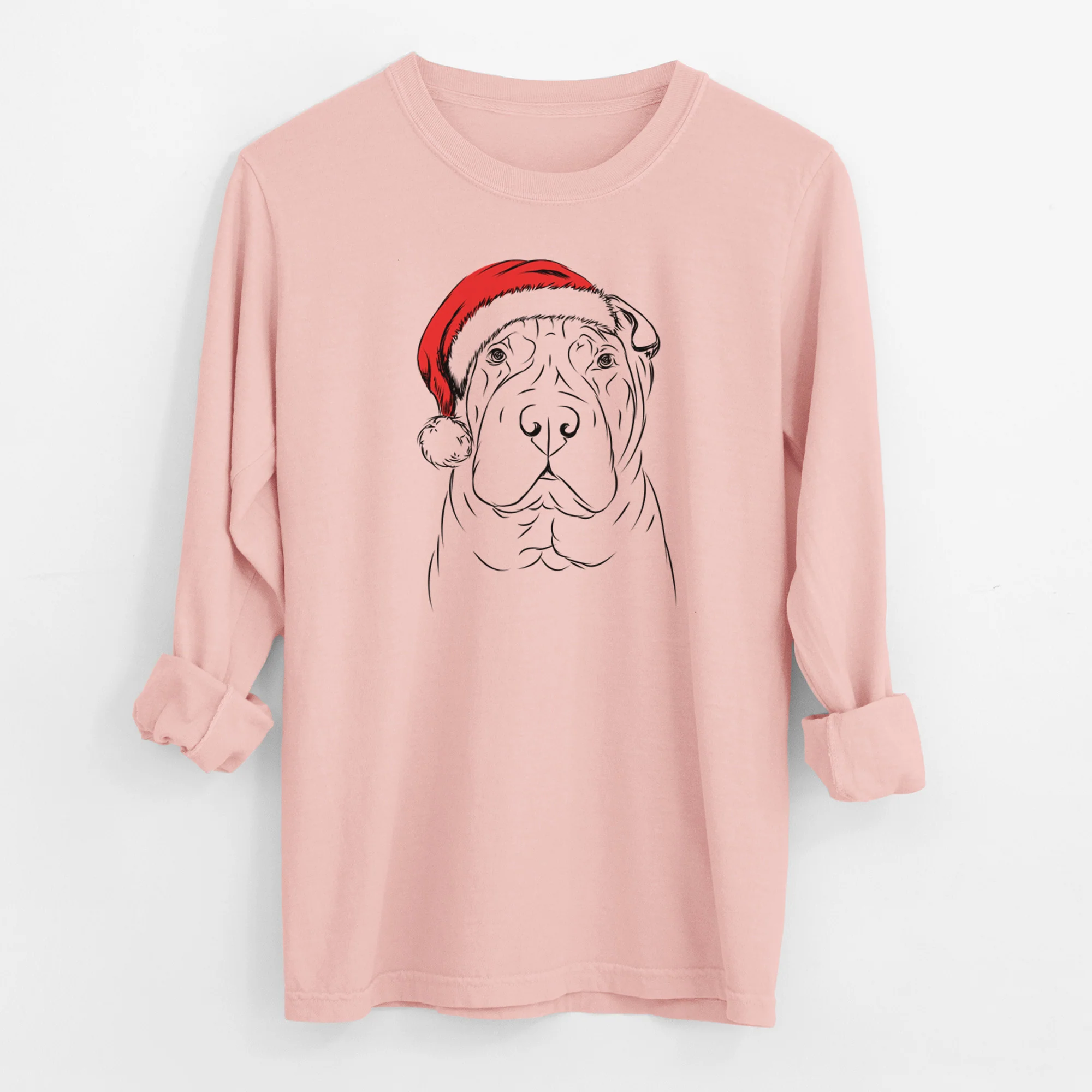Santa Sharpy the Shar Pei - Men's Heavyweight 100% Cotton Long Sleeve - Image 11