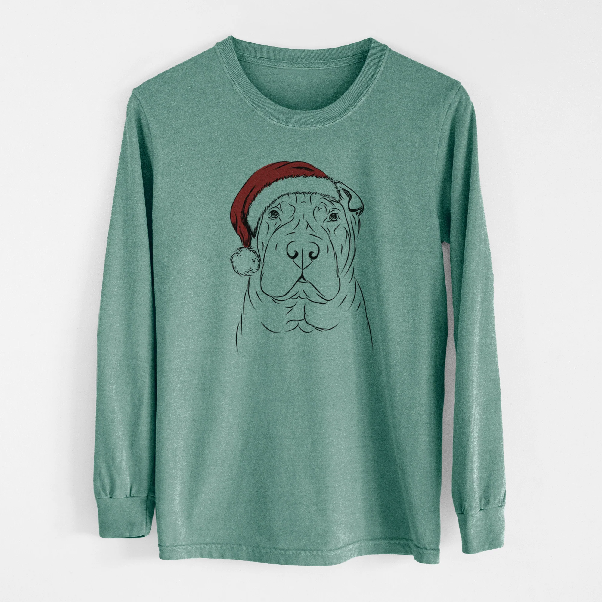 Santa Sharpy the Shar Pei - Men's Heavyweight 100% Cotton Long Sleeve - Image 12