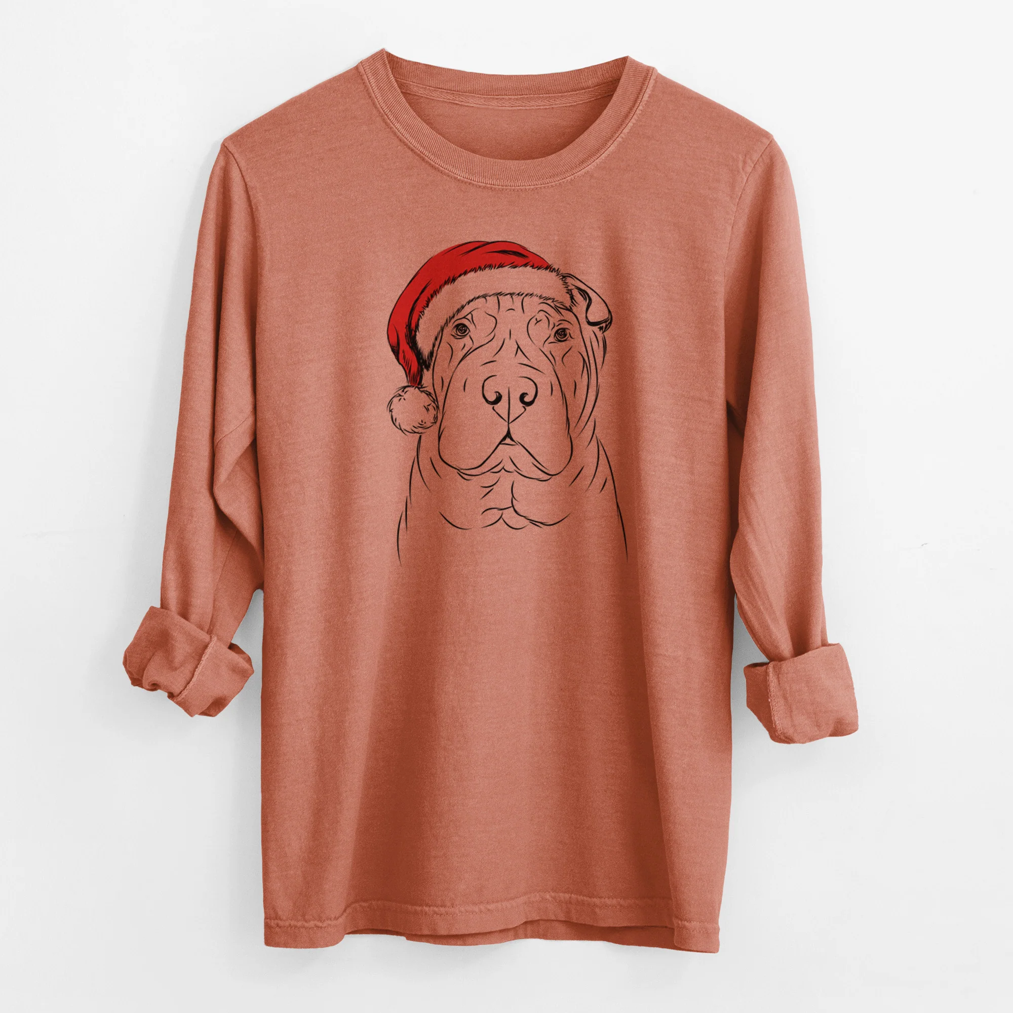 Santa Sharpy the Shar Pei - Men's Heavyweight 100% Cotton Long Sleeve - Image 13