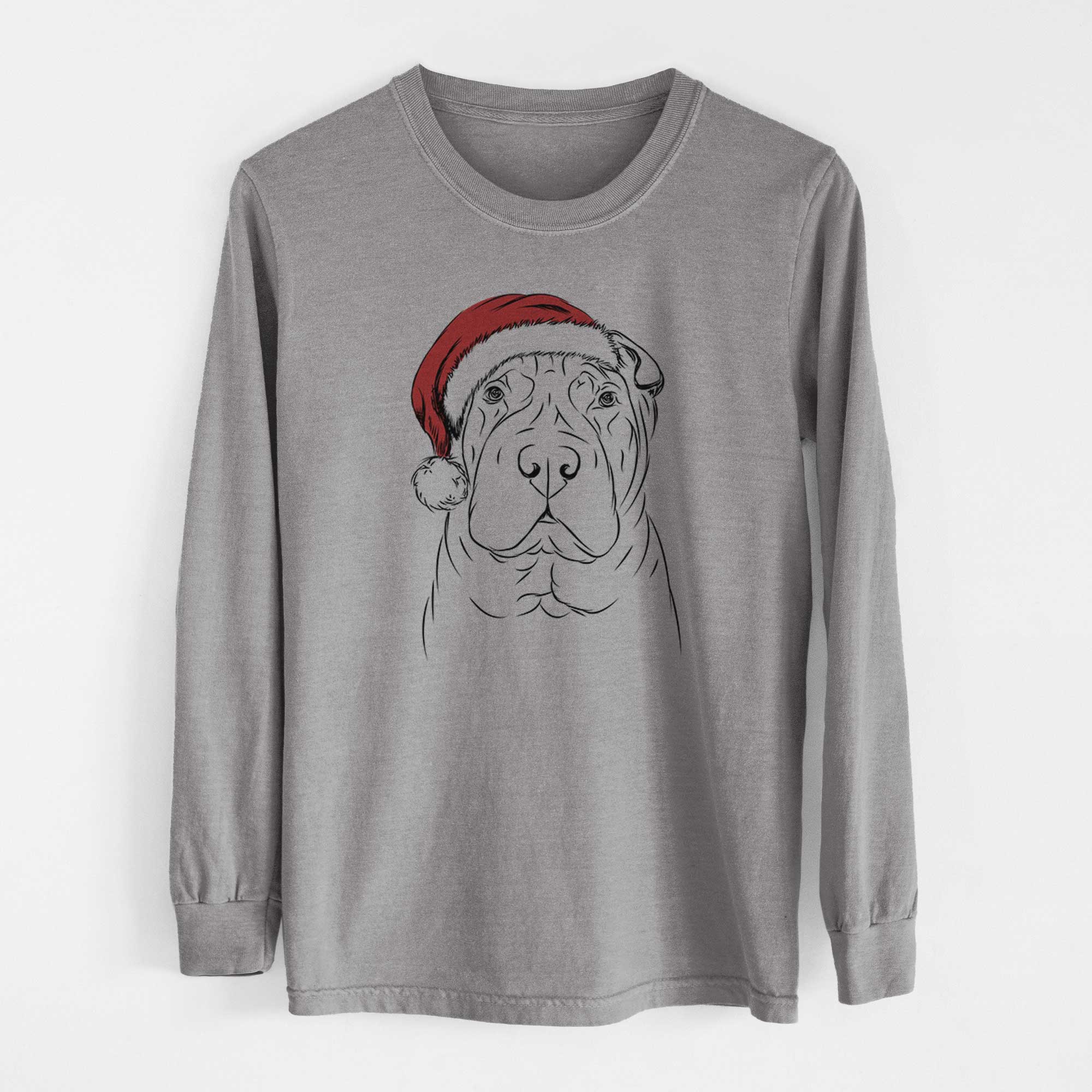 Santa Sharpy the Shar Pei - Men's Heavyweight 100% Cotton Long Sleeve - Image 7