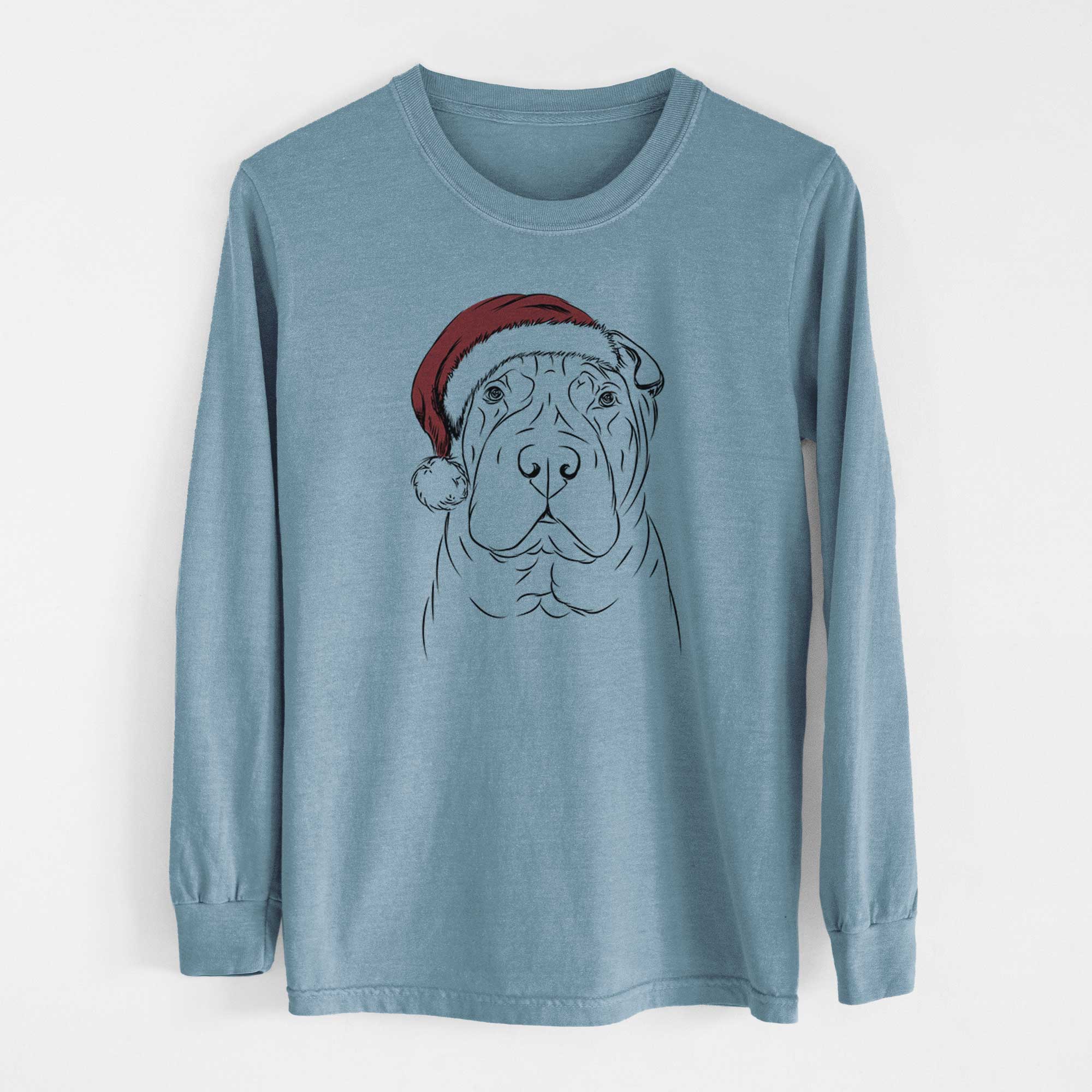 Santa Sharpy the Shar Pei - Men's Heavyweight 100% Cotton Long Sleeve - Image 8