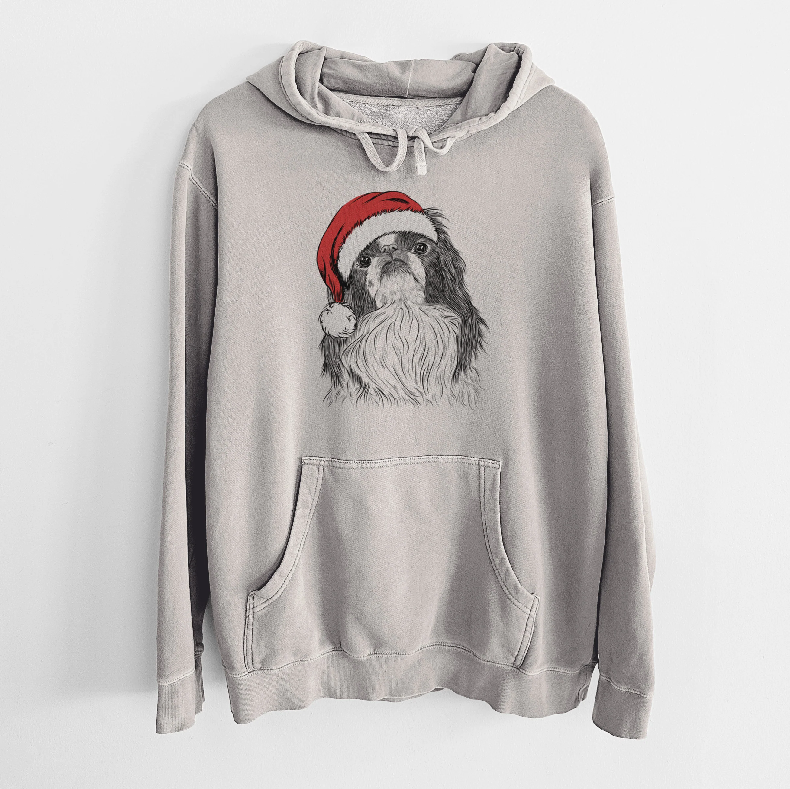 Santa Hat Suki the Japanese Chin - Unisex Pigment Dyed Hoodie - Image 5
