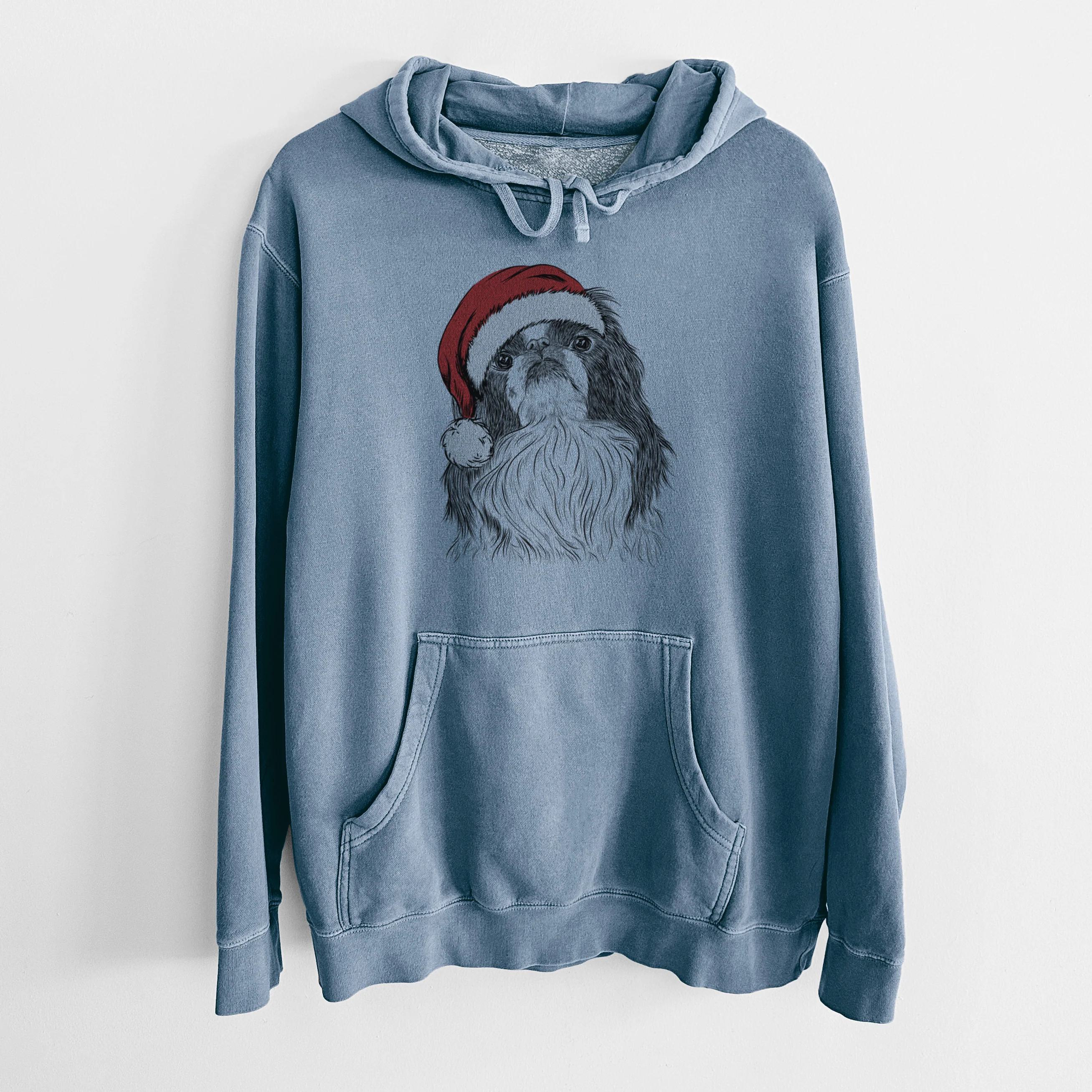Santa Hat Suki the Japanese Chin - Unisex Pigment Dyed Hoodie - Image 7
