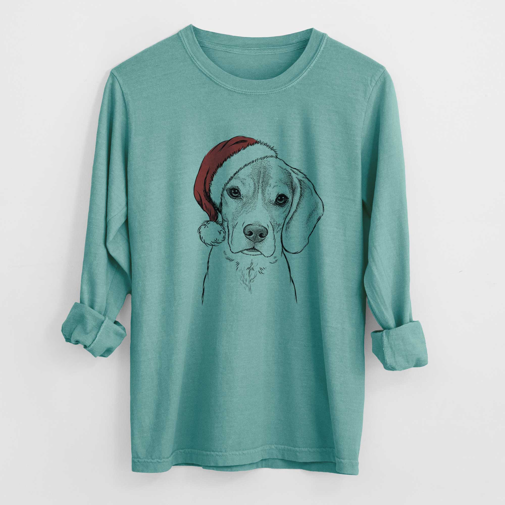 Santa Thea the Beagle - Men's Heavyweight 100% Cotton Long Sleeve - Image 9