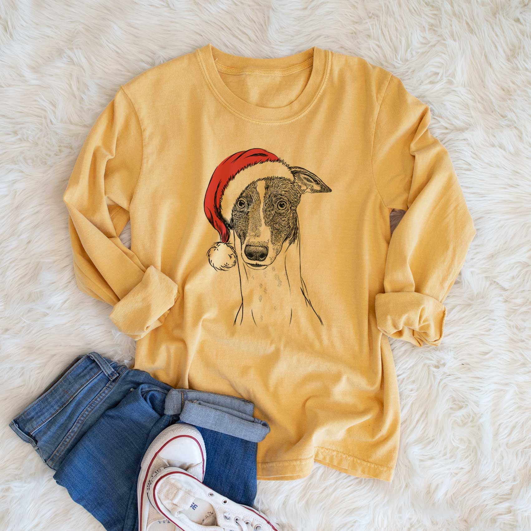 Santa Vyncent the Greyhound - Men's Heavyweight 100% Cotton Long Sleeve - Image 6