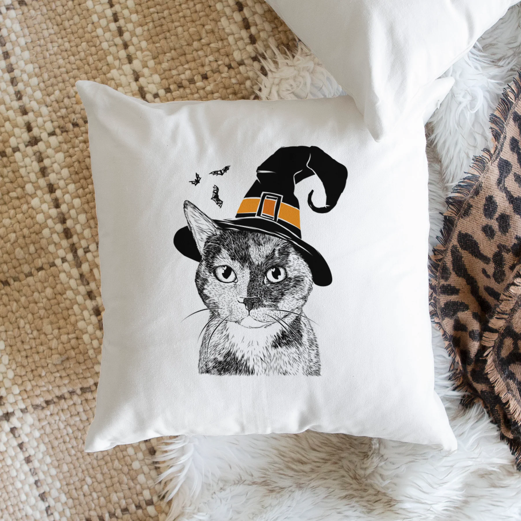 Spooky Kitty the Tortoiseshell Cat - Throw Pillow Cover - Image 2
