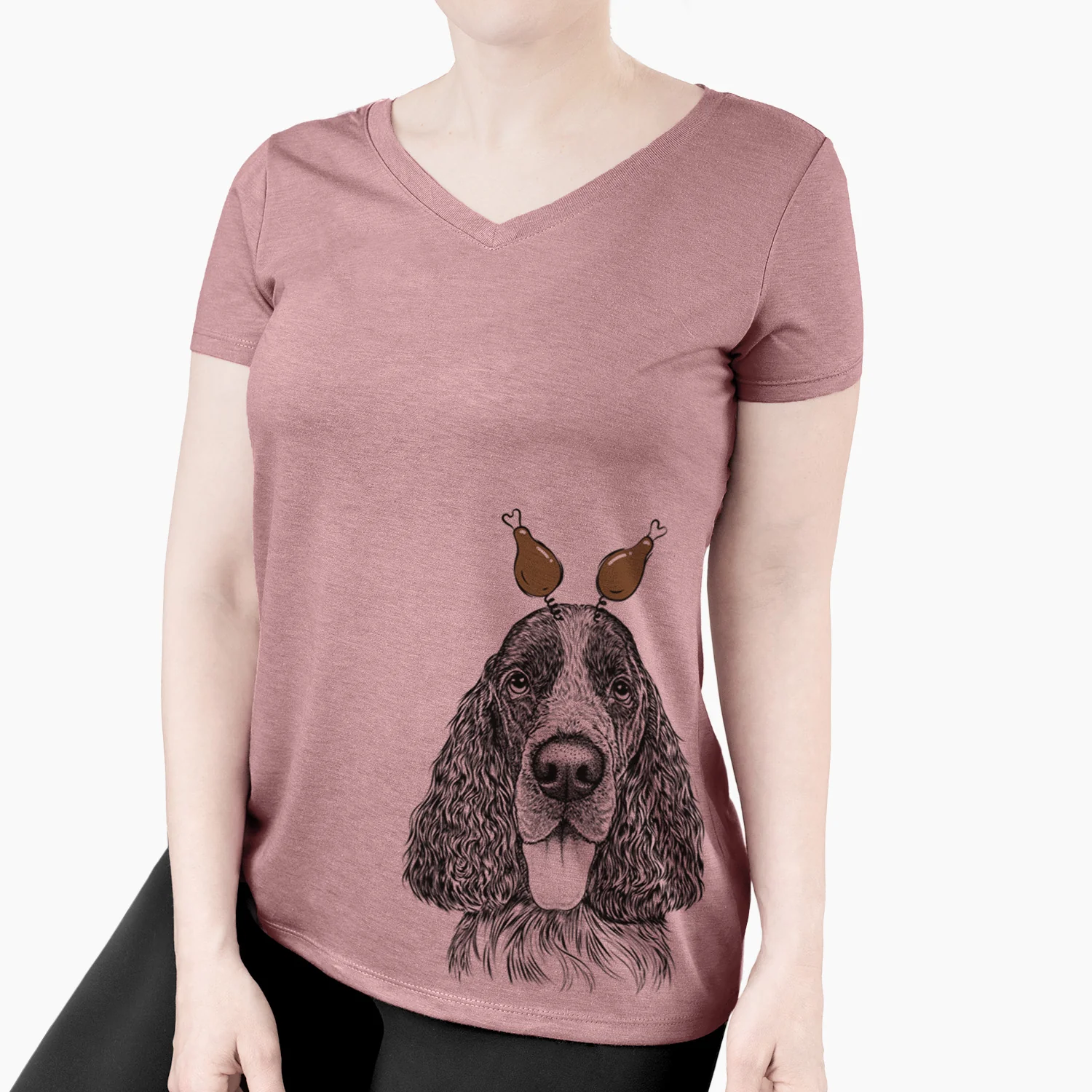 Thanksgiving Duke the English Springer Spaniel - Women's Perfect V-neck Shirt - Image 3