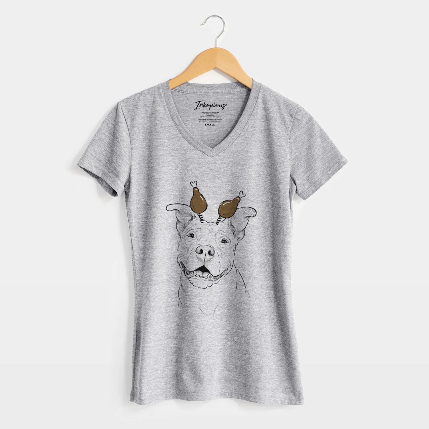Thanksgiving Malibu the Staffordshire Terrier/Pitbull Mix - Women's Perfect V-neck Shirt - Image 8