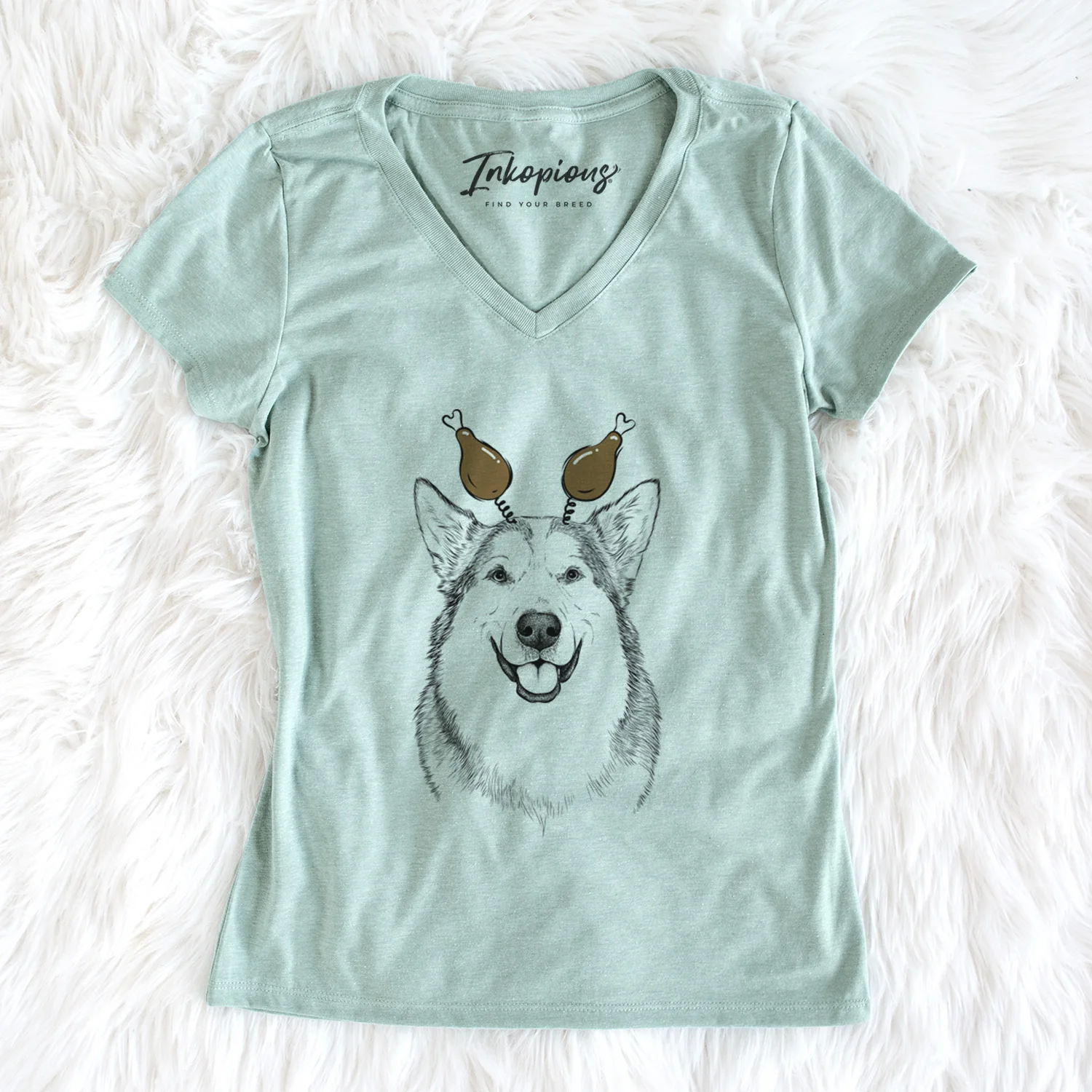 Thanksgiving Vader the Alaskan Malamute - Women's Perfect V-neck Shirt - Image 5