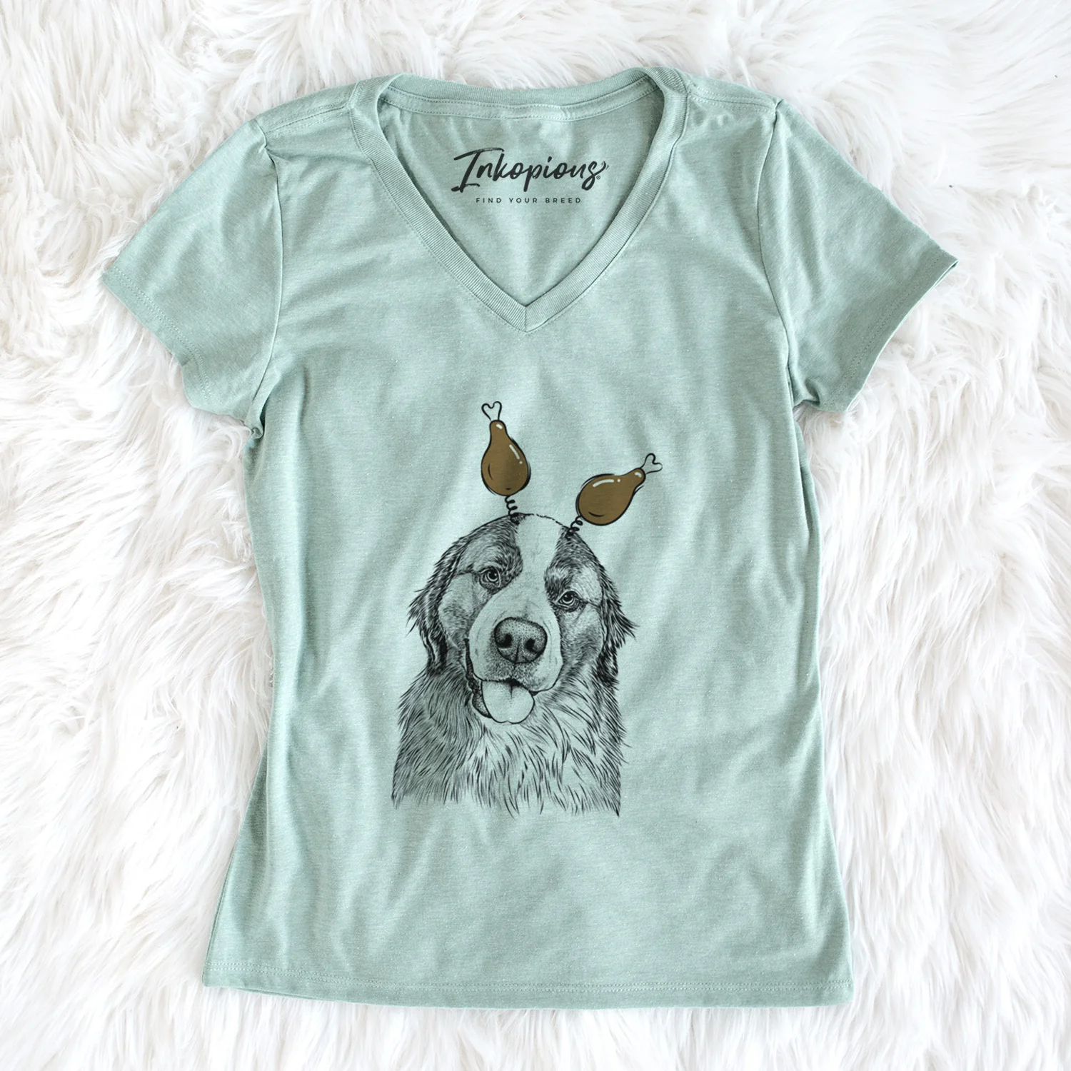 Thanksgiving Walter the Bernese Mountain Dog Mix - Women's Perfect V-neck Shirt - Image 5